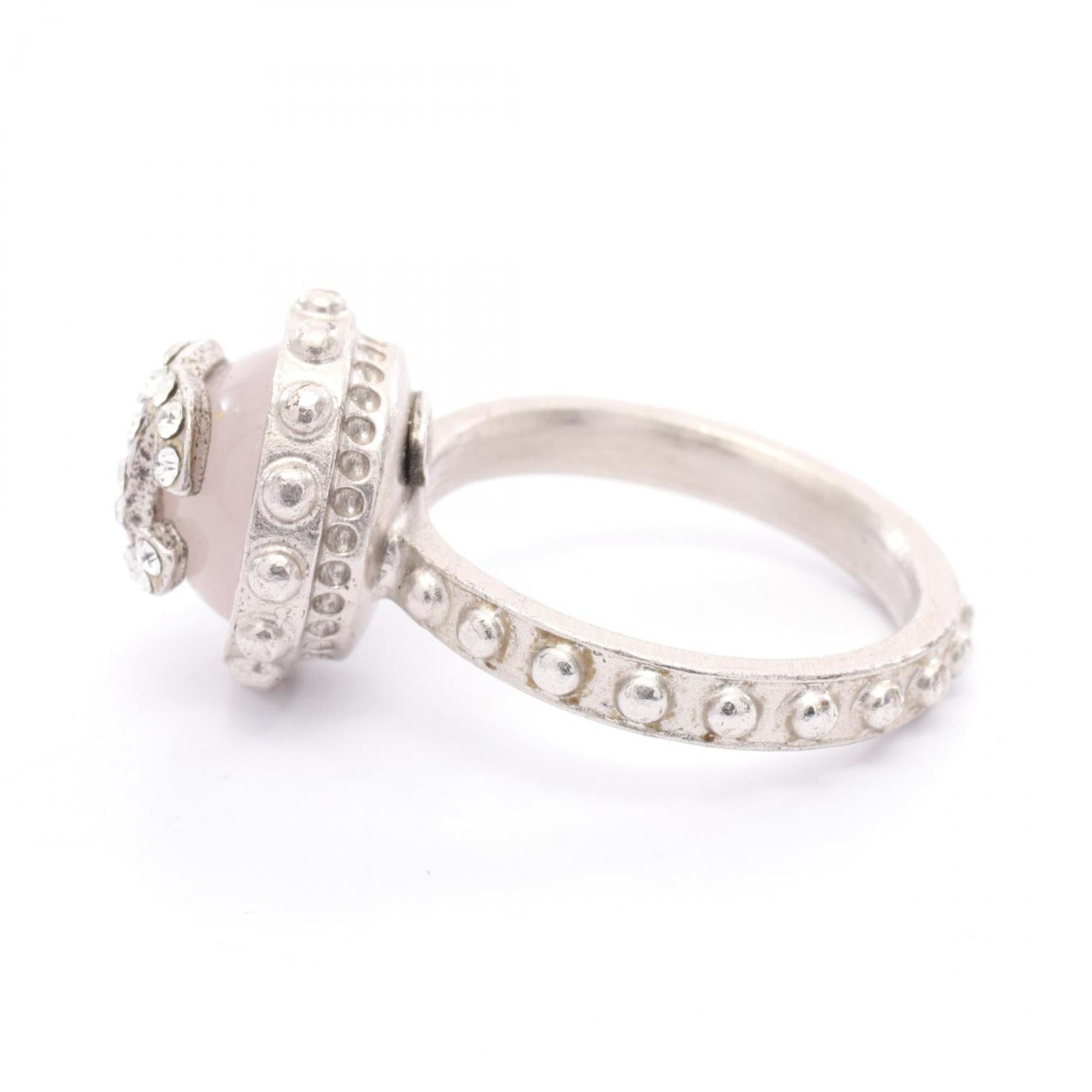 Chanel Silver Clear Pink Rhinestone Stainless Steel Band Ring (Pre-Owned)