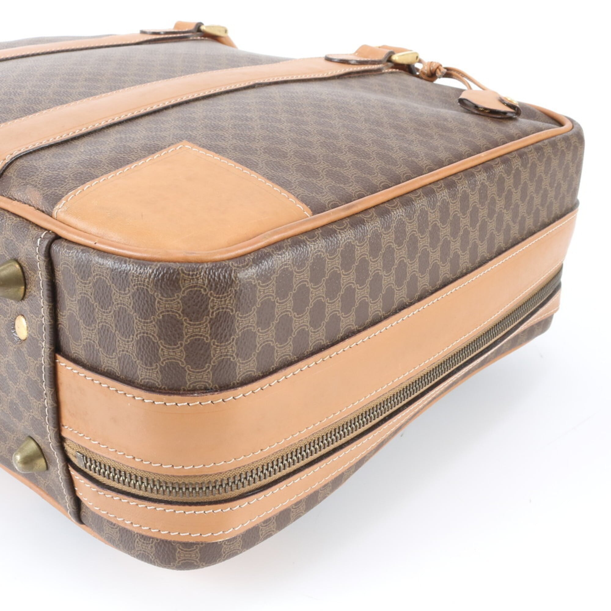 Celine Brown Leather Coated Canvas Boston Bag (Pre-Owned)