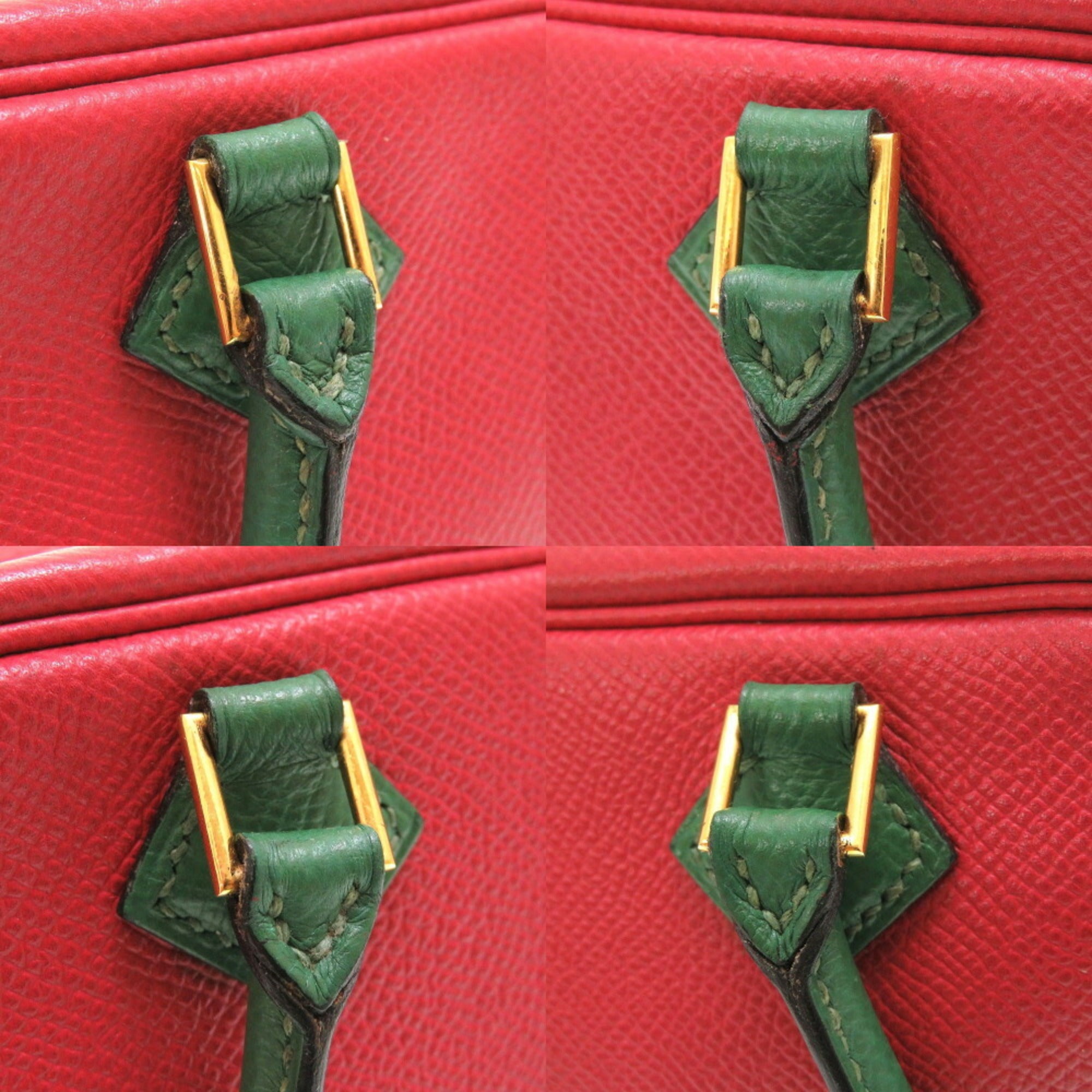 Hermes Rouge Vif Vert Courchevel Leather Handbag (Pre-Owned)