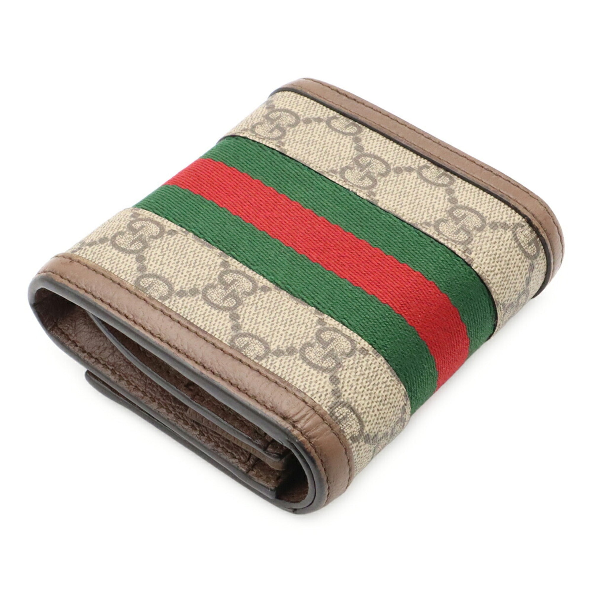 Gucci Beige Brown Green Red Color Gg Supreme Canvas Leather Wallet (Bi-Fold) (Pre-Owned)