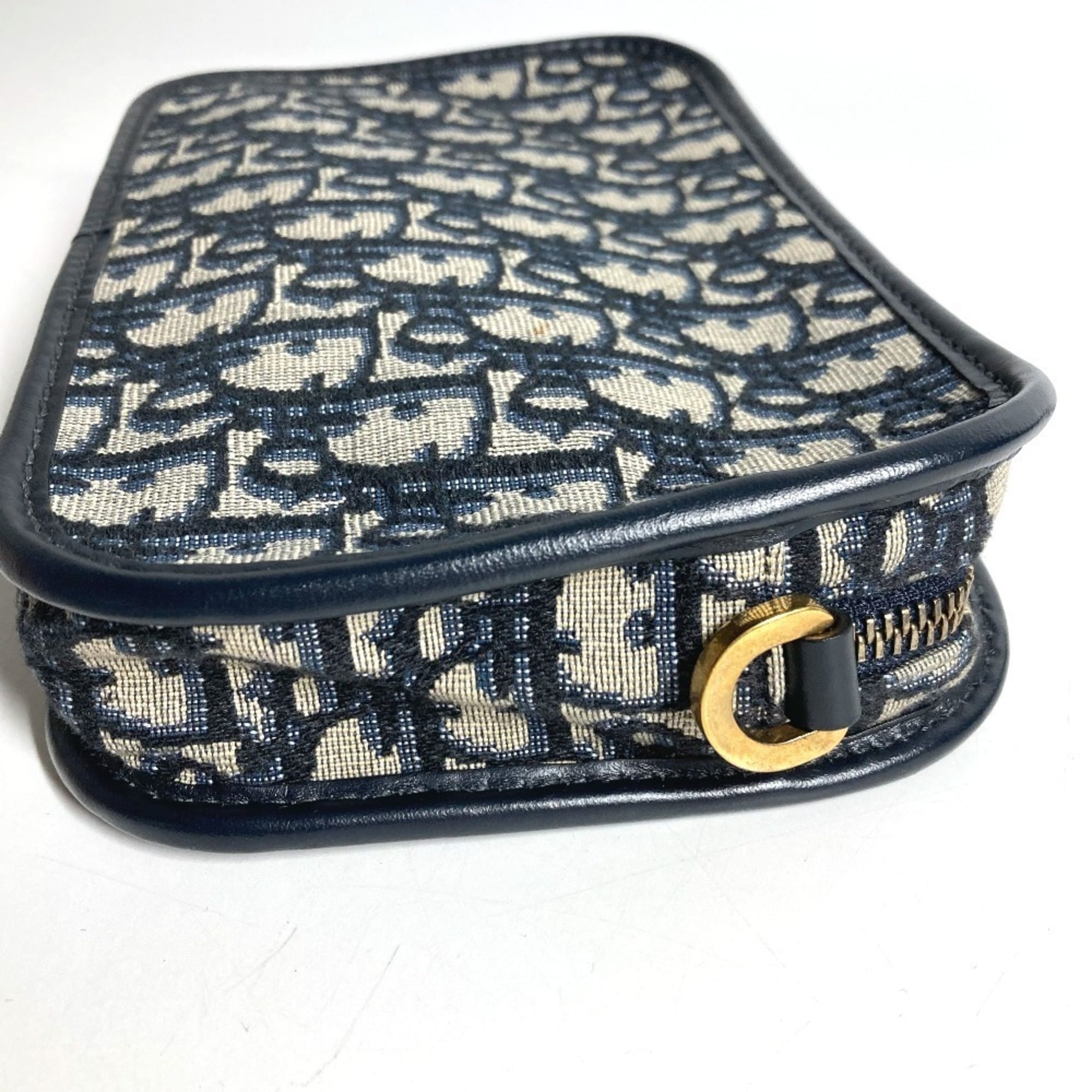 Christian Dior Navy Leather Canvas Clutch Bag Handbag Pouch (Pre-Owned)