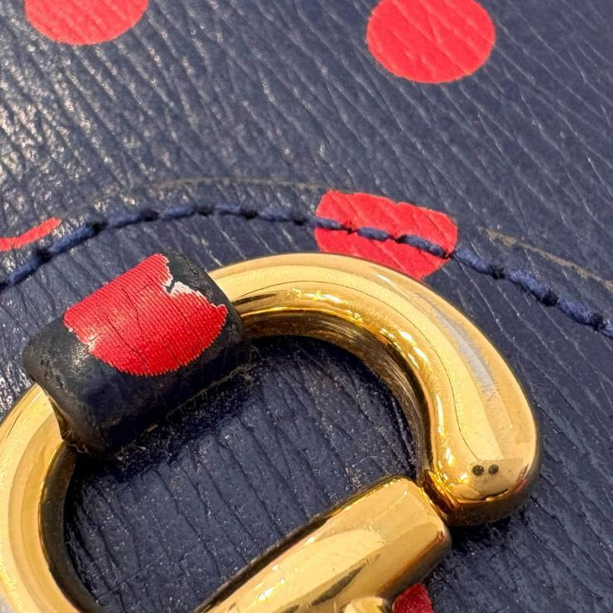 Gucci Navy Red Color Leather Long Wallet (Bi-Fold) (Pre-Owned)