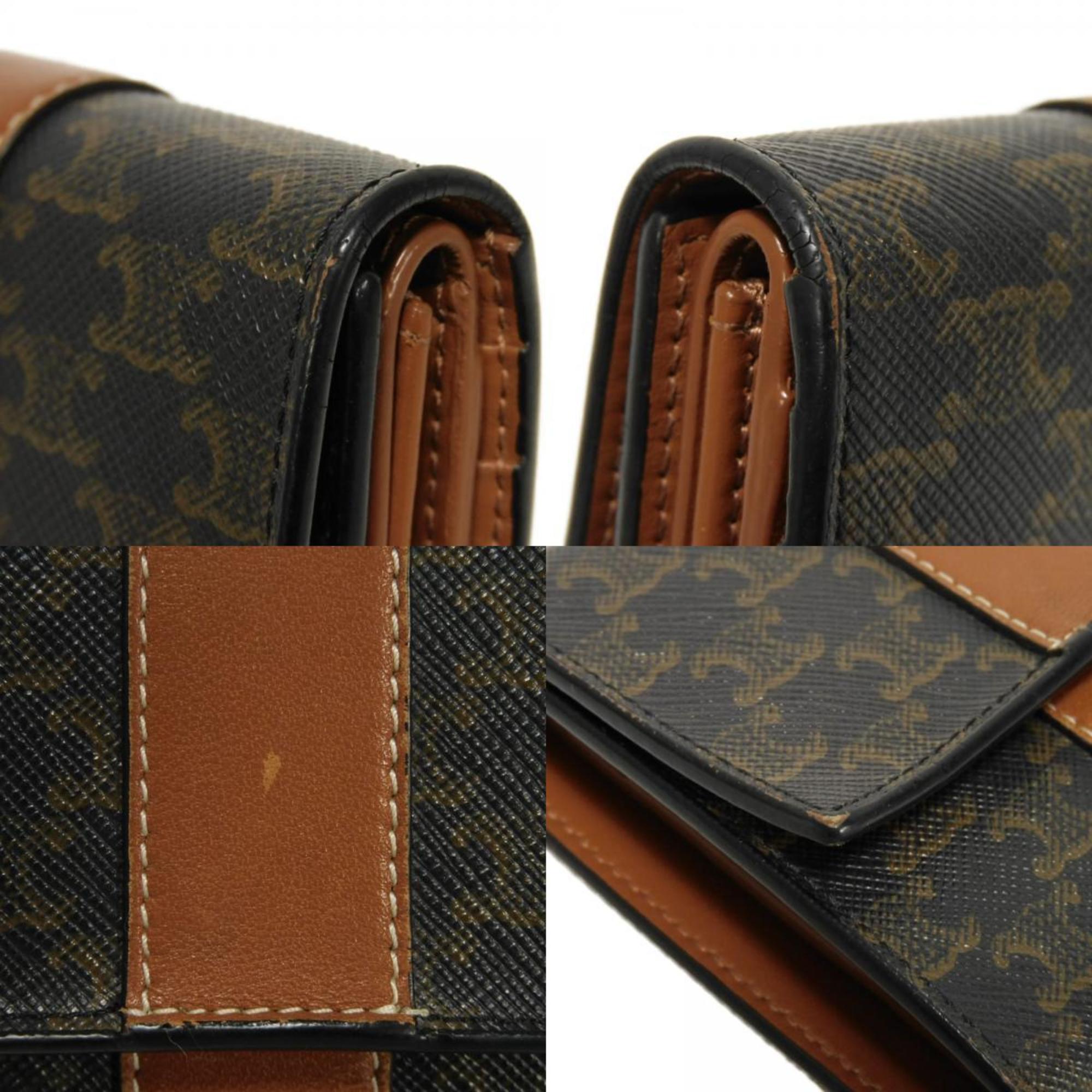Celine Black Brown Coated Canvas Leather Wallet (Tri-Fold) (Pre-Owned)