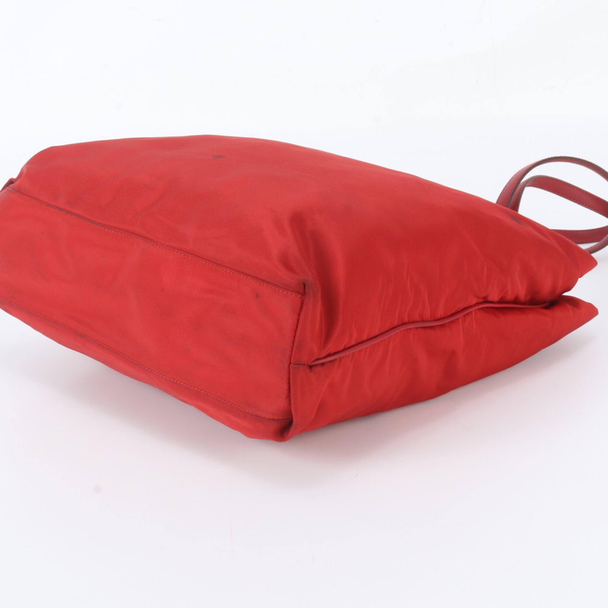 Prada Red Color Nylon Leather Handbag Shoulder Bag Tote Bag (Pre-Owned)