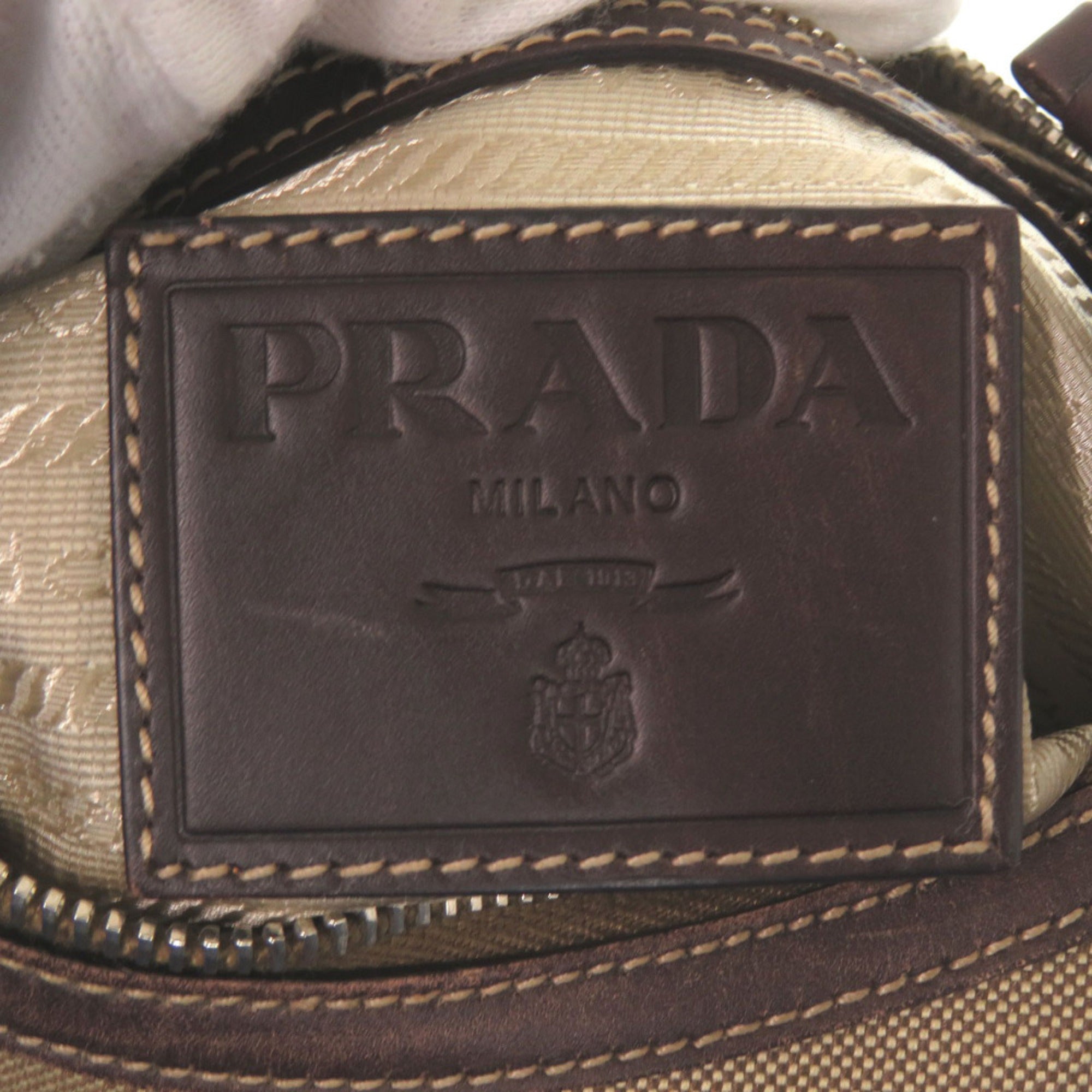 Prada Brown Khaki Canvas Leather Shoulder Bag (Pre-Owned)