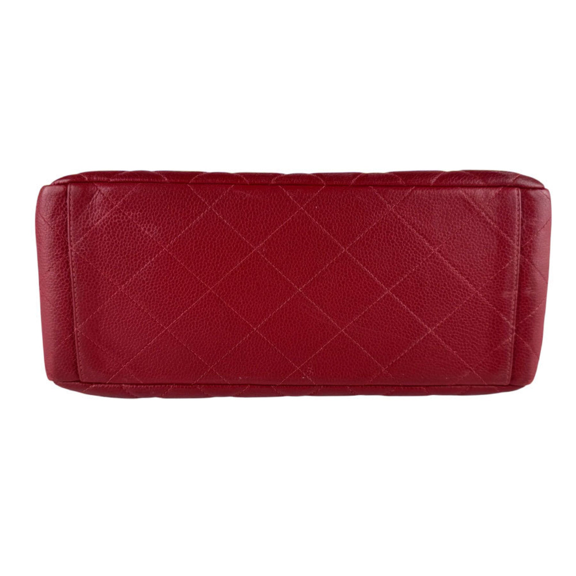 Chanel Red Color Grained Calfskin Shoulder Bag (Pre-Owned)