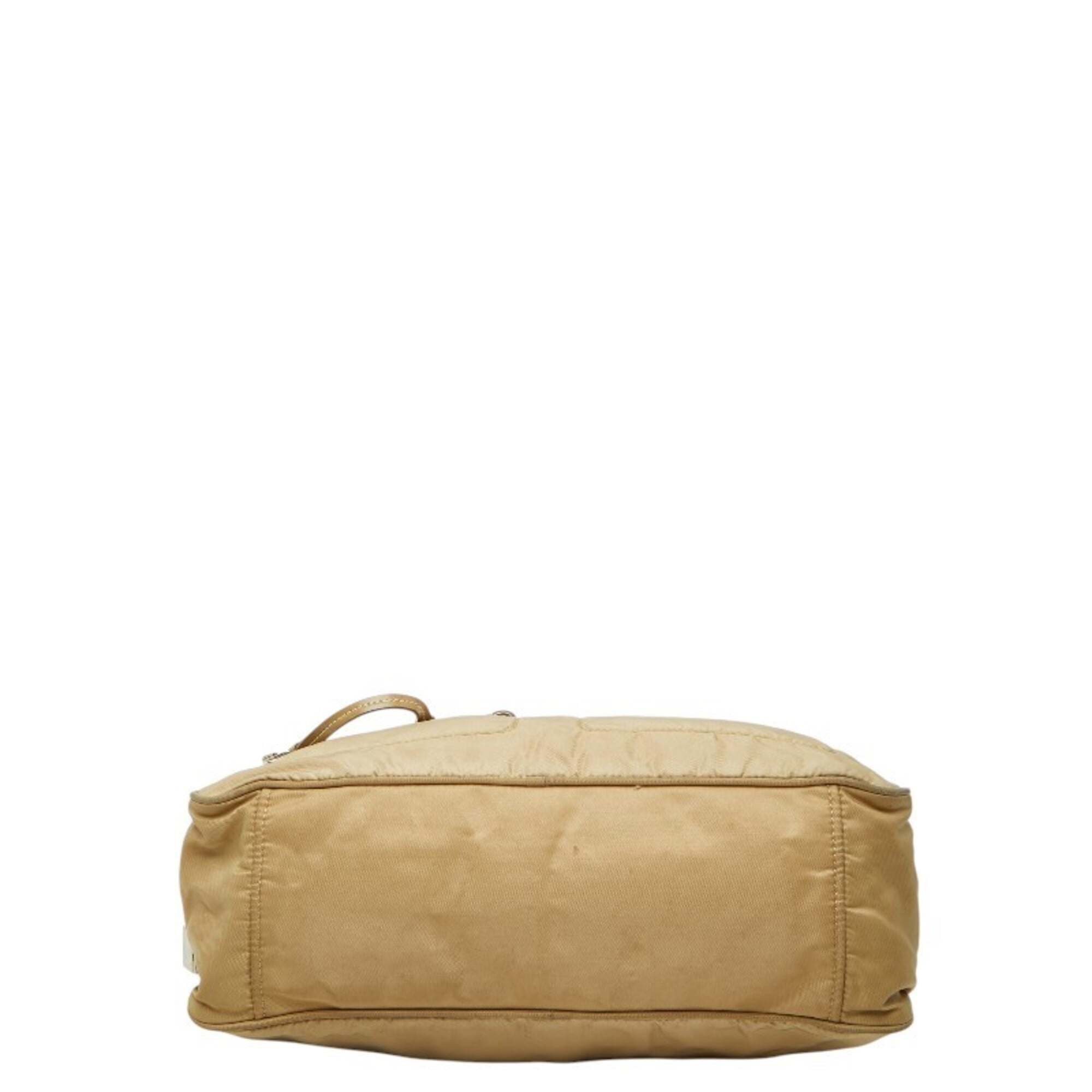 Prada Beige Nylon Leather Handbag Shoulder Bag (Pre-Owned)