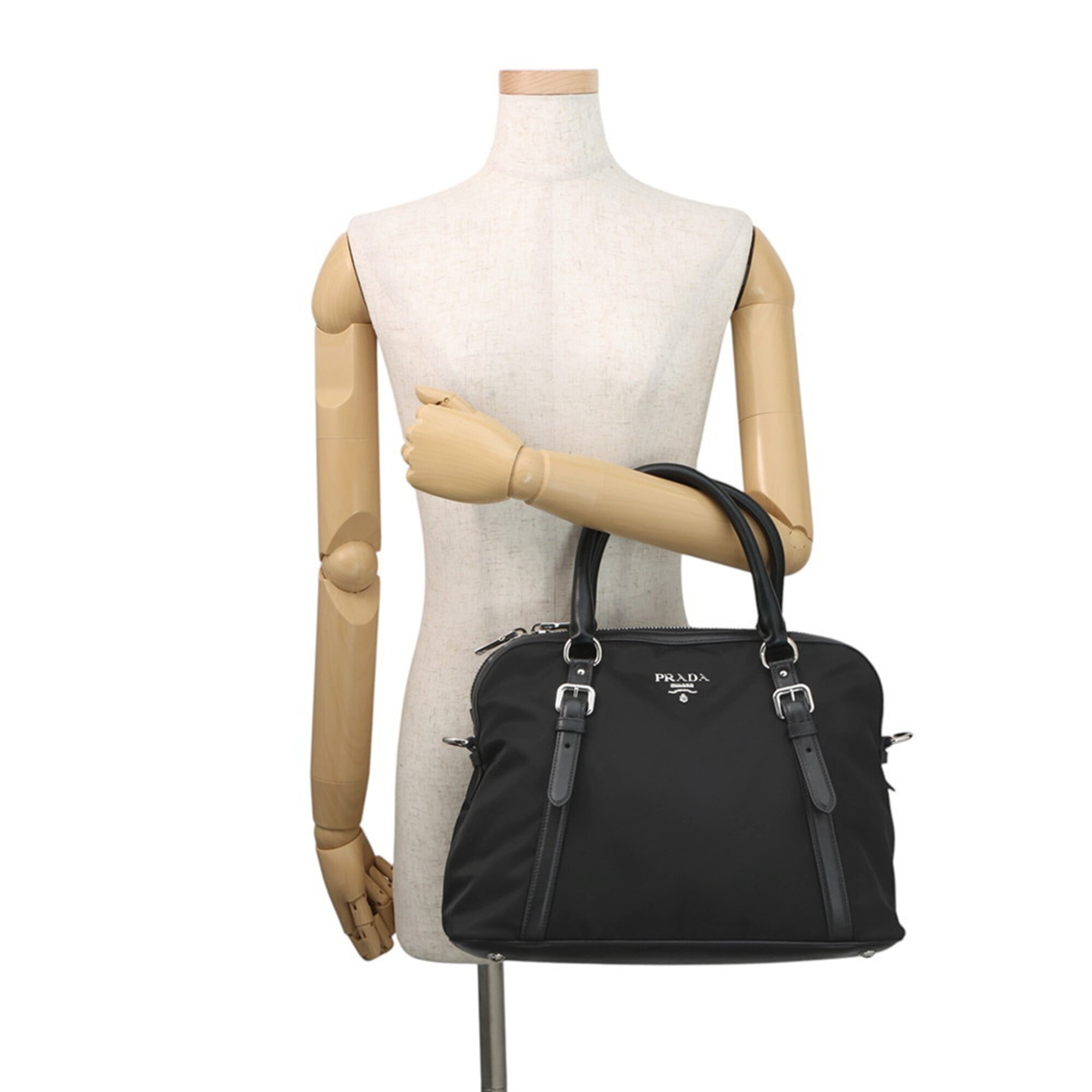 Prada Black Nylon Leather Handbag Shoulder Bag (Pre-Owned)