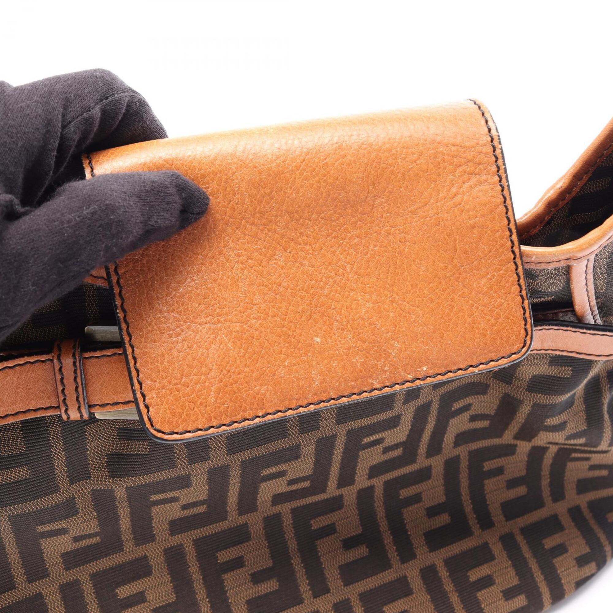 Fendi Black Brown Canvas Leather Handbag Shoulder Bag (Pre-Owned)