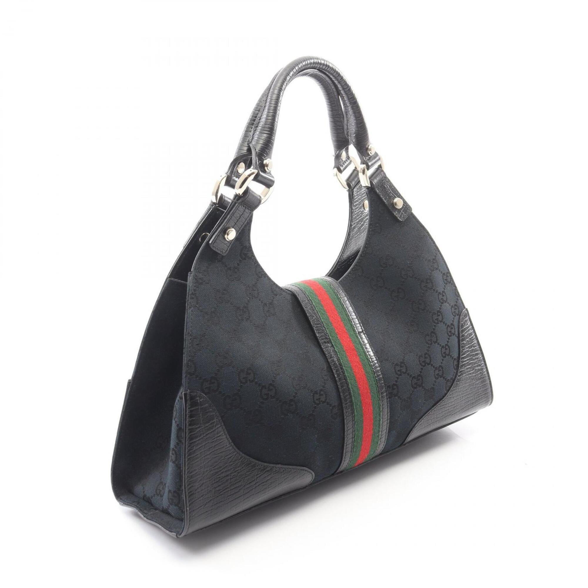 Gucci Black Multi-Color Canvas Leather Handbag (Pre-Owned)