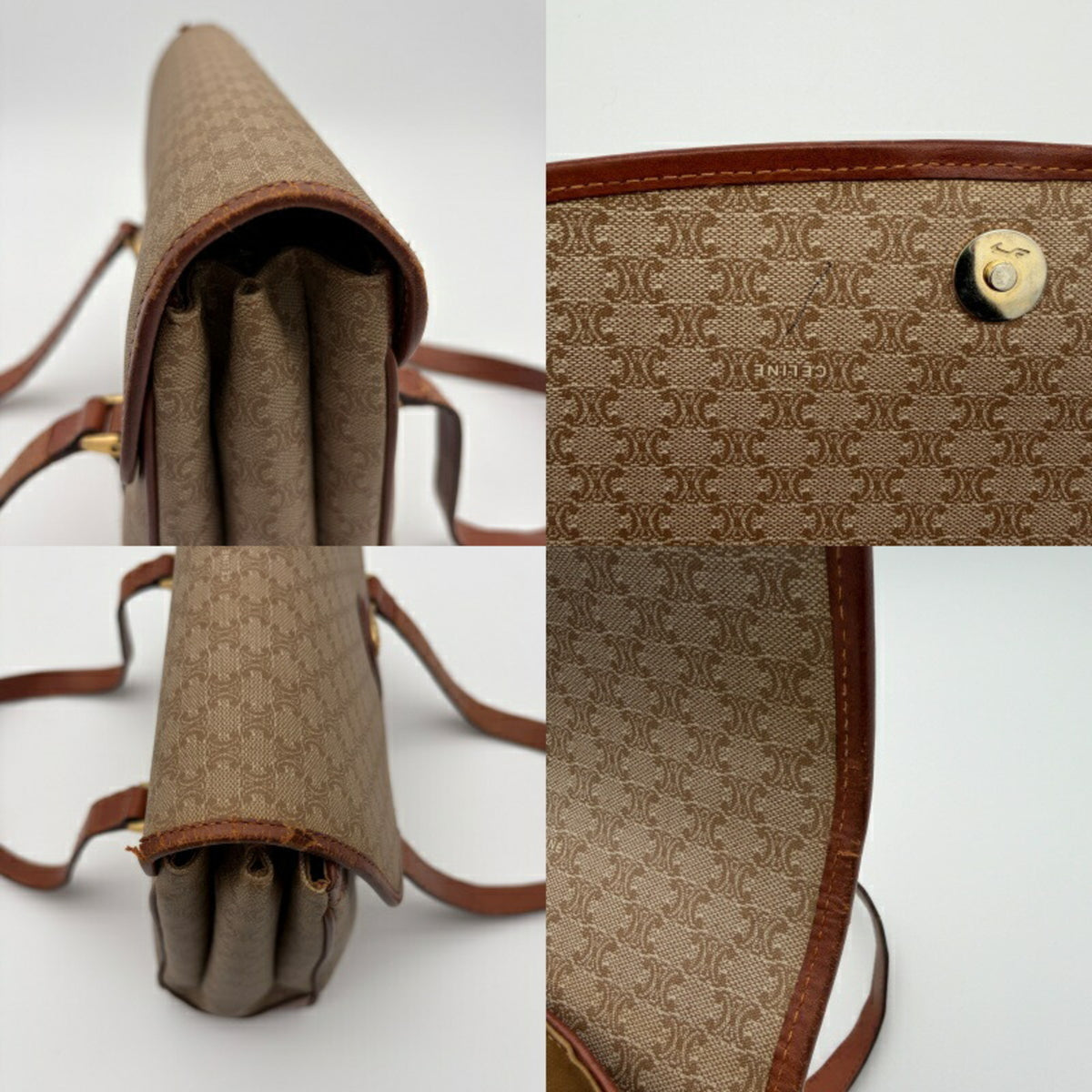 Celine Macadam Beige Brown Pvc Leather Handbag Tote Bag (Pre-Owned)