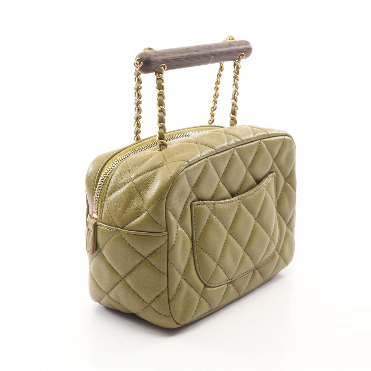 Chanel Khaki Leather Handbag Shoulder Bag (Pre-Owned)