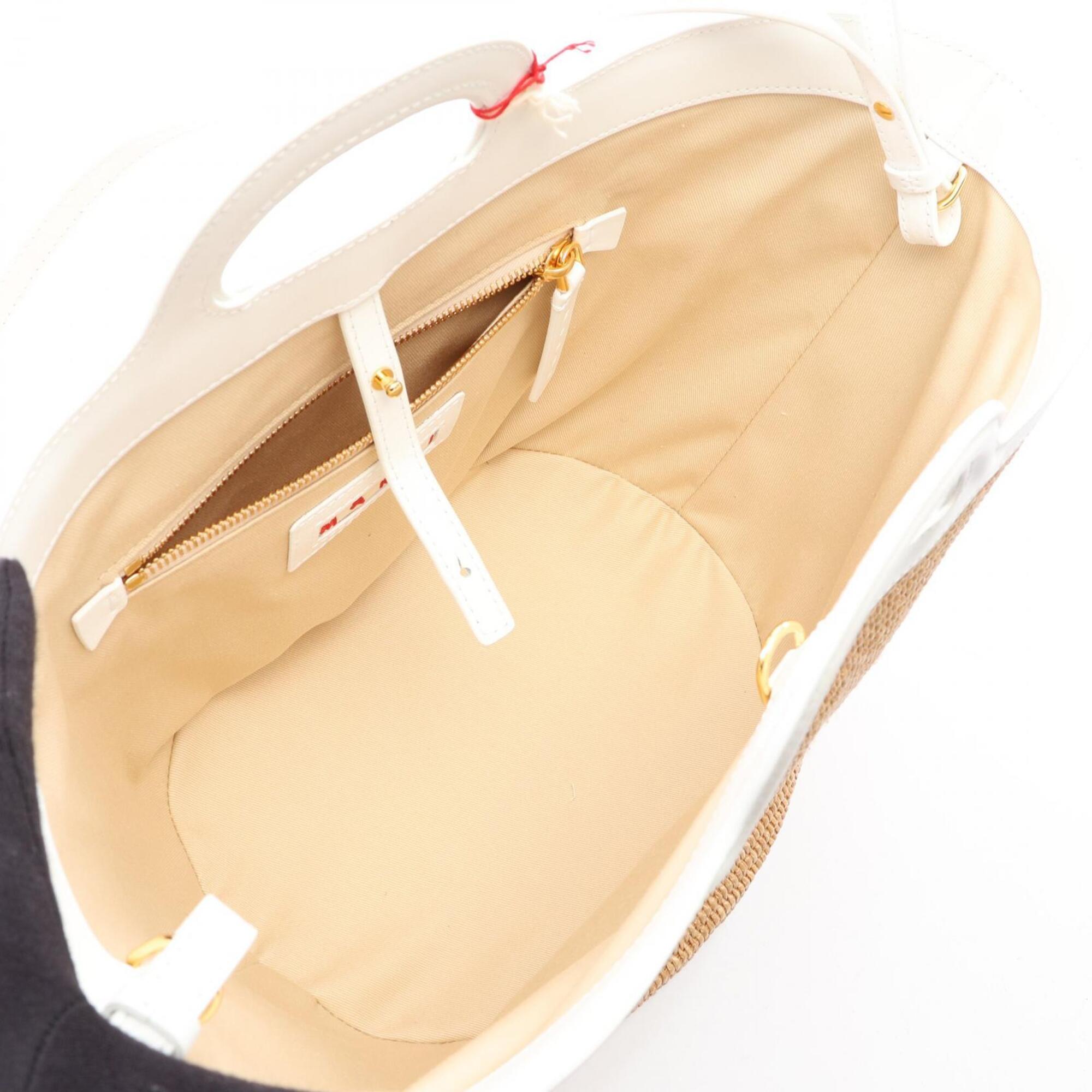 Marni Brown White Leather Raffia Handbag (Pre-Owned)