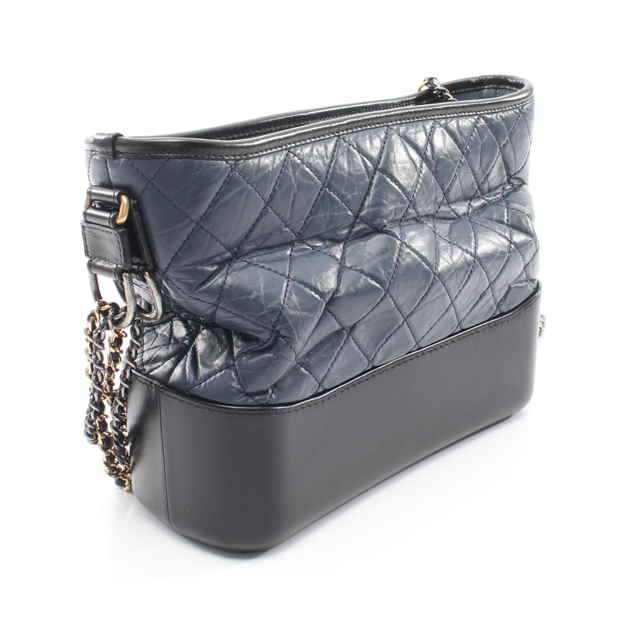 Chanel Black Navy Leather Handbag Shoulder Bag (Pre-Owned)