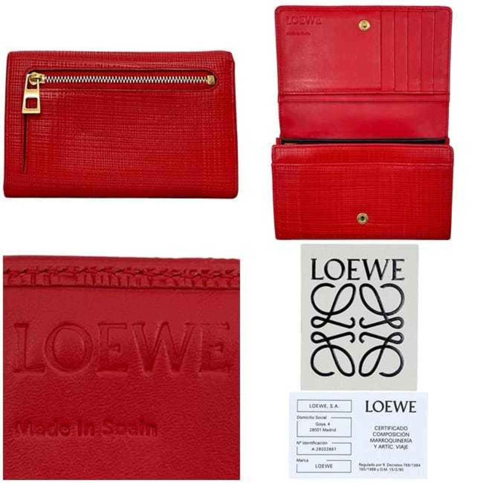 Loewe Red Color Leather Wallet (Bi-Fold) (Pre-Owned)