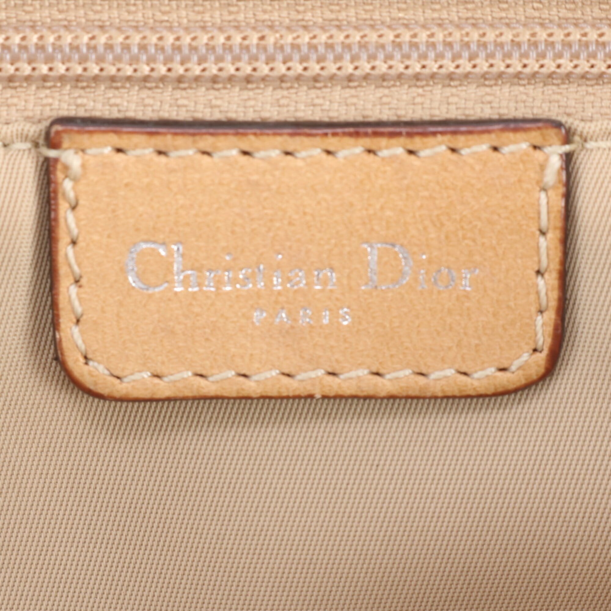 Christian Dior Beige Brown Leather Canvas Shoulder Bag Tote Bag (Pre-Owned)