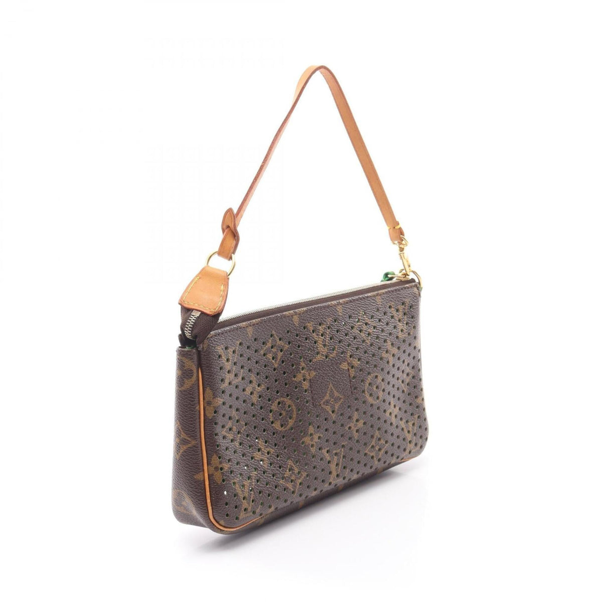 Louis Vuitton Brown Green Monogram Vert Coated Canvas Leather Handbag Pochette (Pre-Owned)