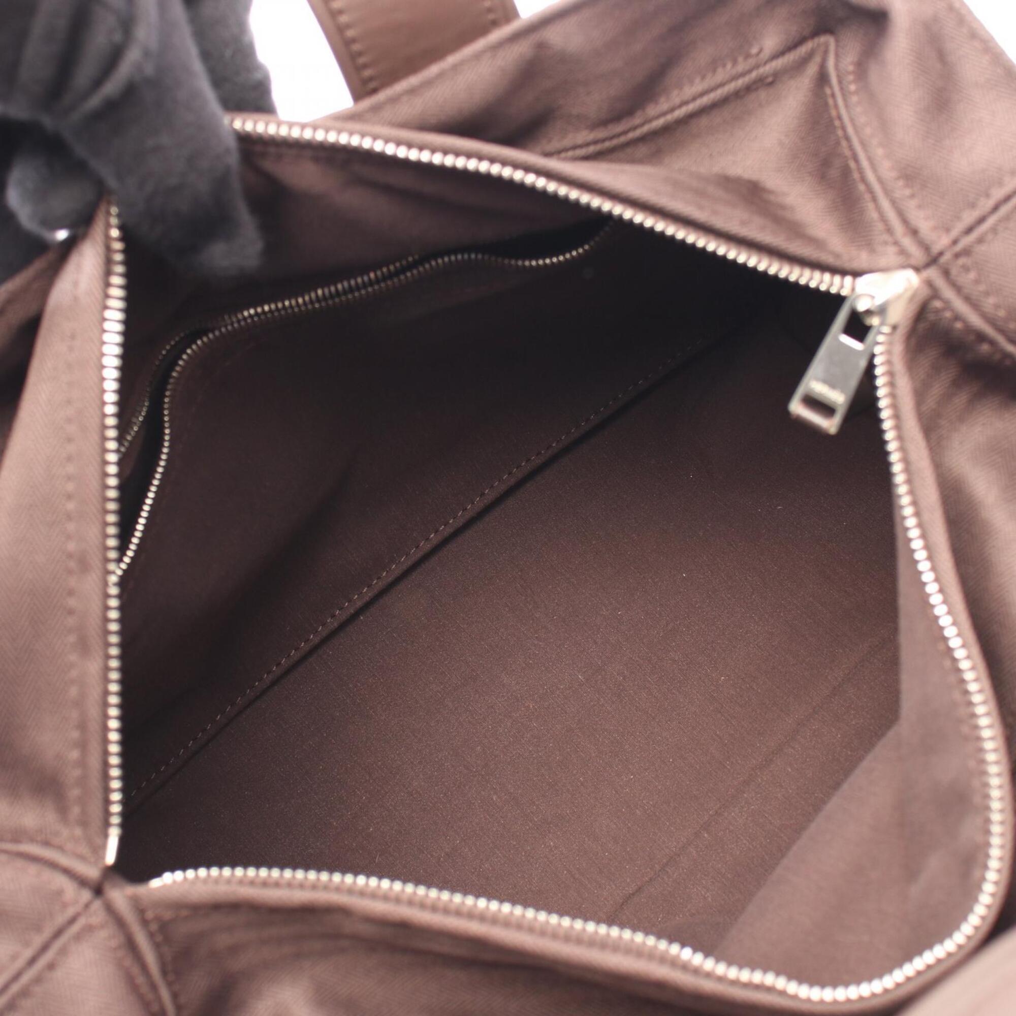 Hermes Brown Toile Chevron Leather Handbag (Pre-Owned)