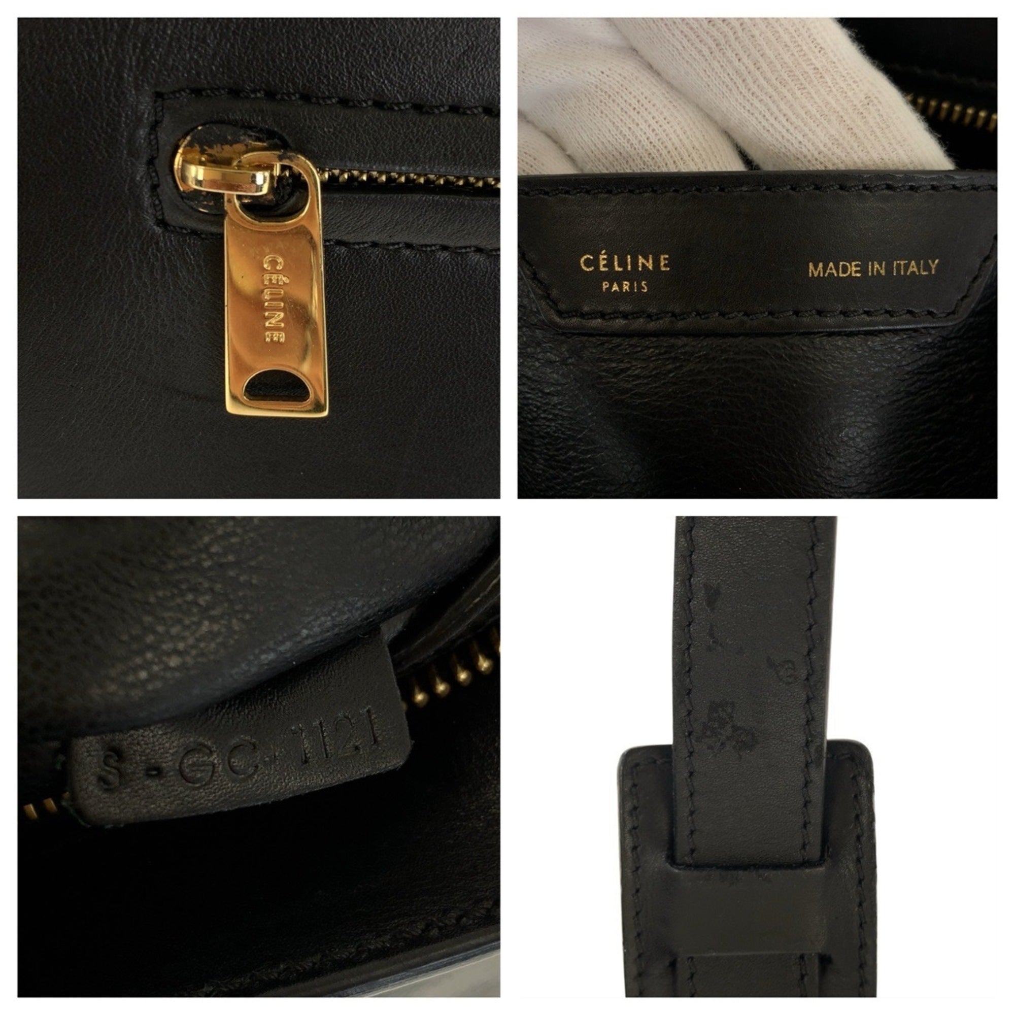 Celine Beige Navy Leather Handbag Shoulder Bag (Pre-Owned)