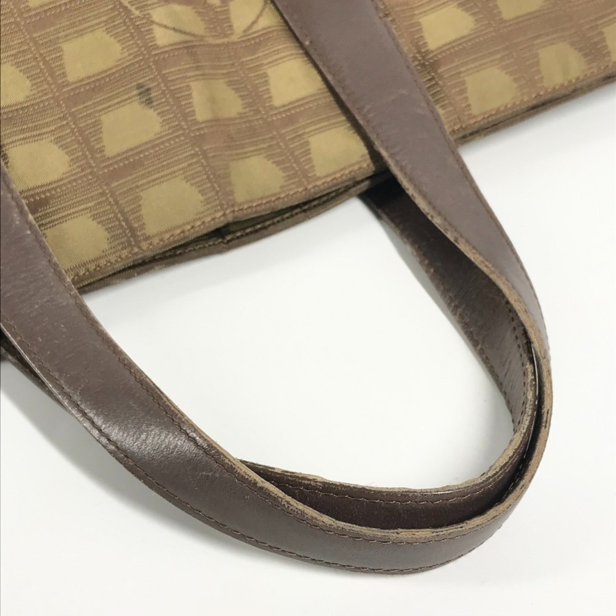 Chanel Khaki Nylon Leather Handbag Tote Bag (Pre-Owned)