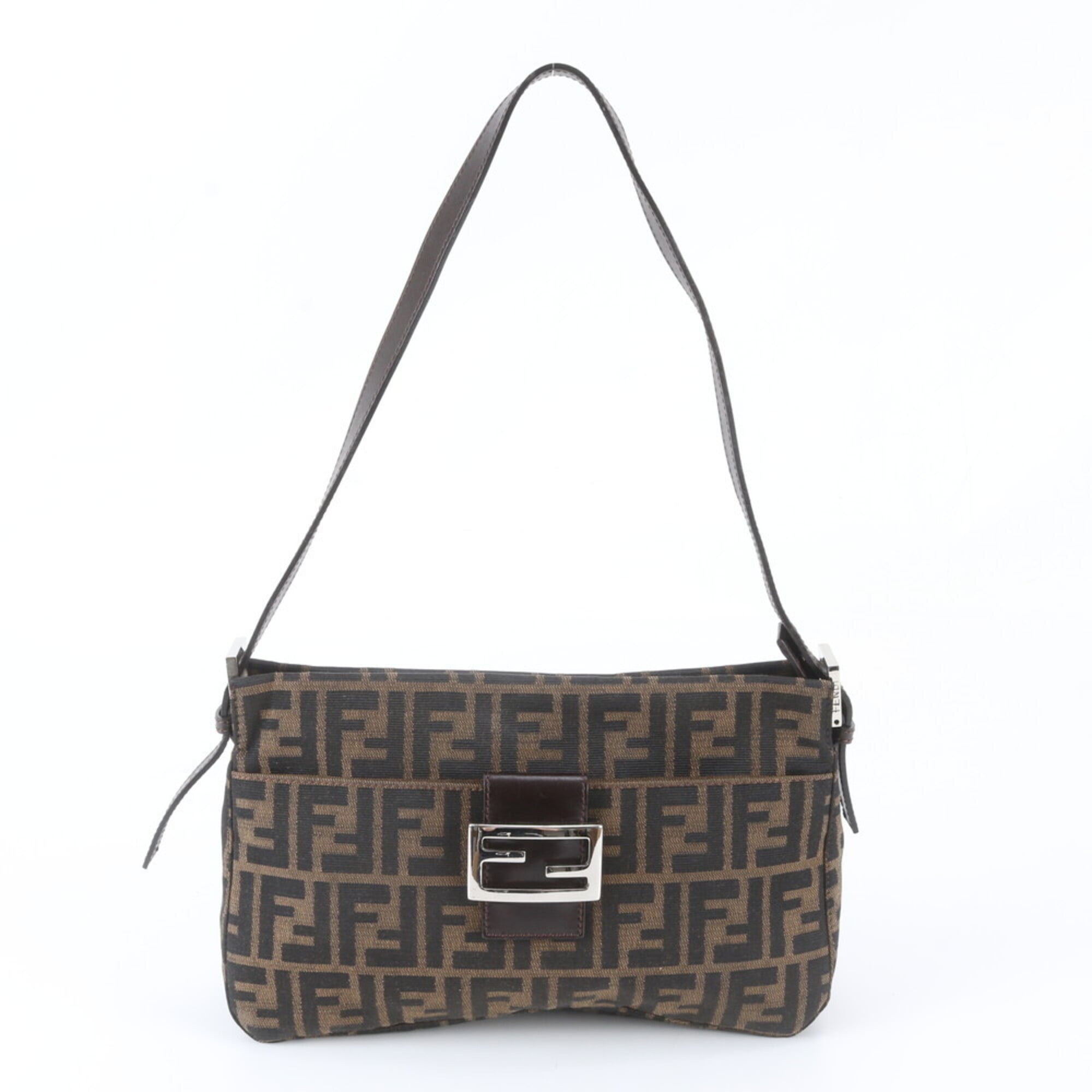 Fendi Brown Leather Canvas Handbag Shoulder Bag (Pre-Owned)