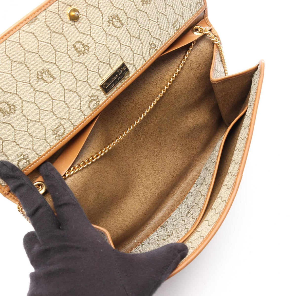 Christian Dior Beige Brown Coated Canvas Leather Handbag Shoulder Bag (Pre-Owned)