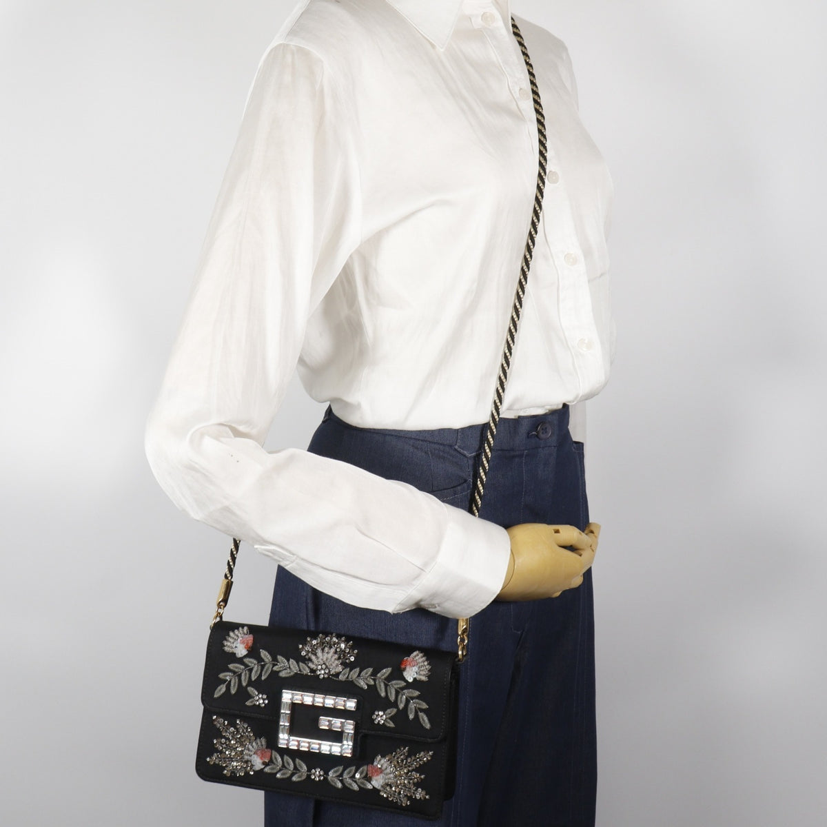 Gucci Black Cotton Rhinestone Shoulder Bag (Pre-Owned)