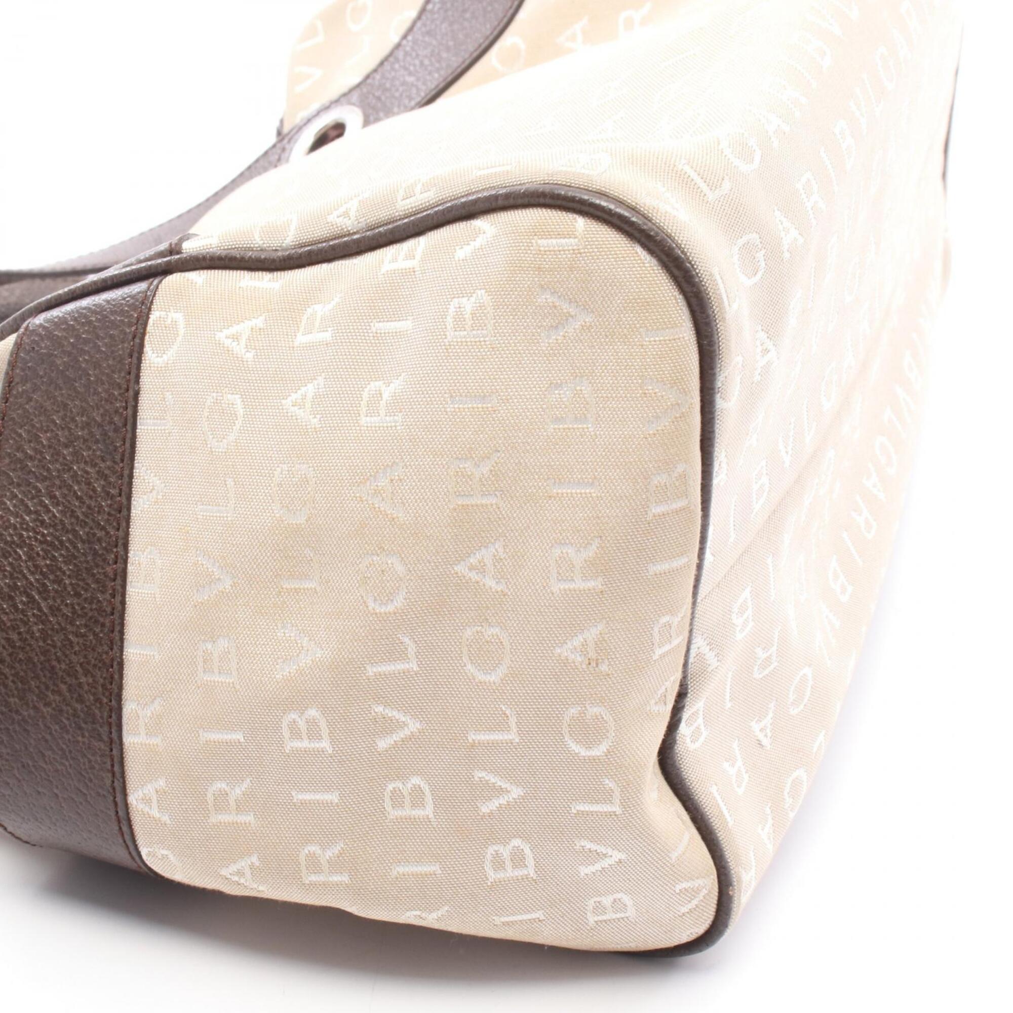 Bvlgari Beige Brown Canvas Leather Handbag (Pre-Owned)