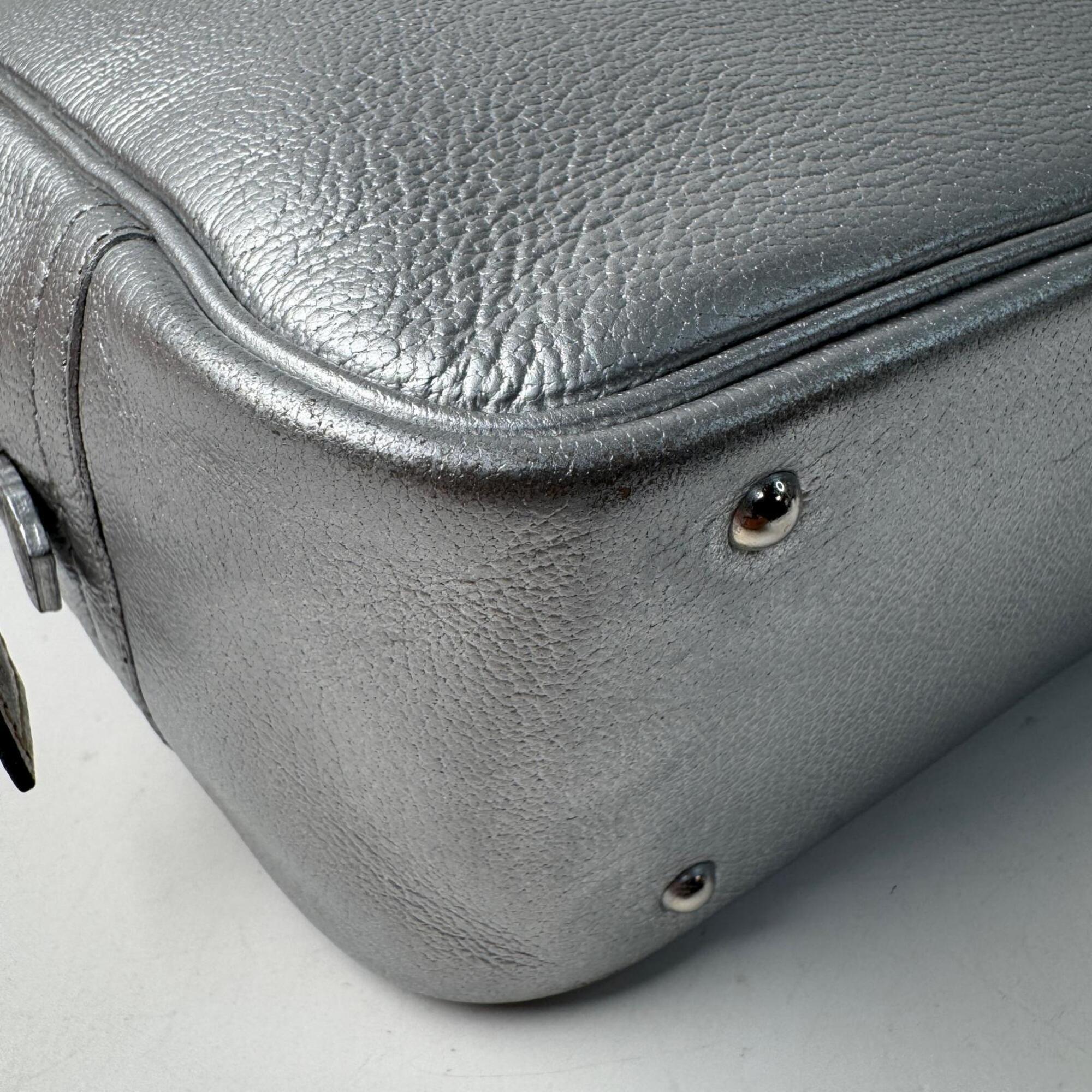 Hermes Silver Leather Handbag (Pre-Owned)
