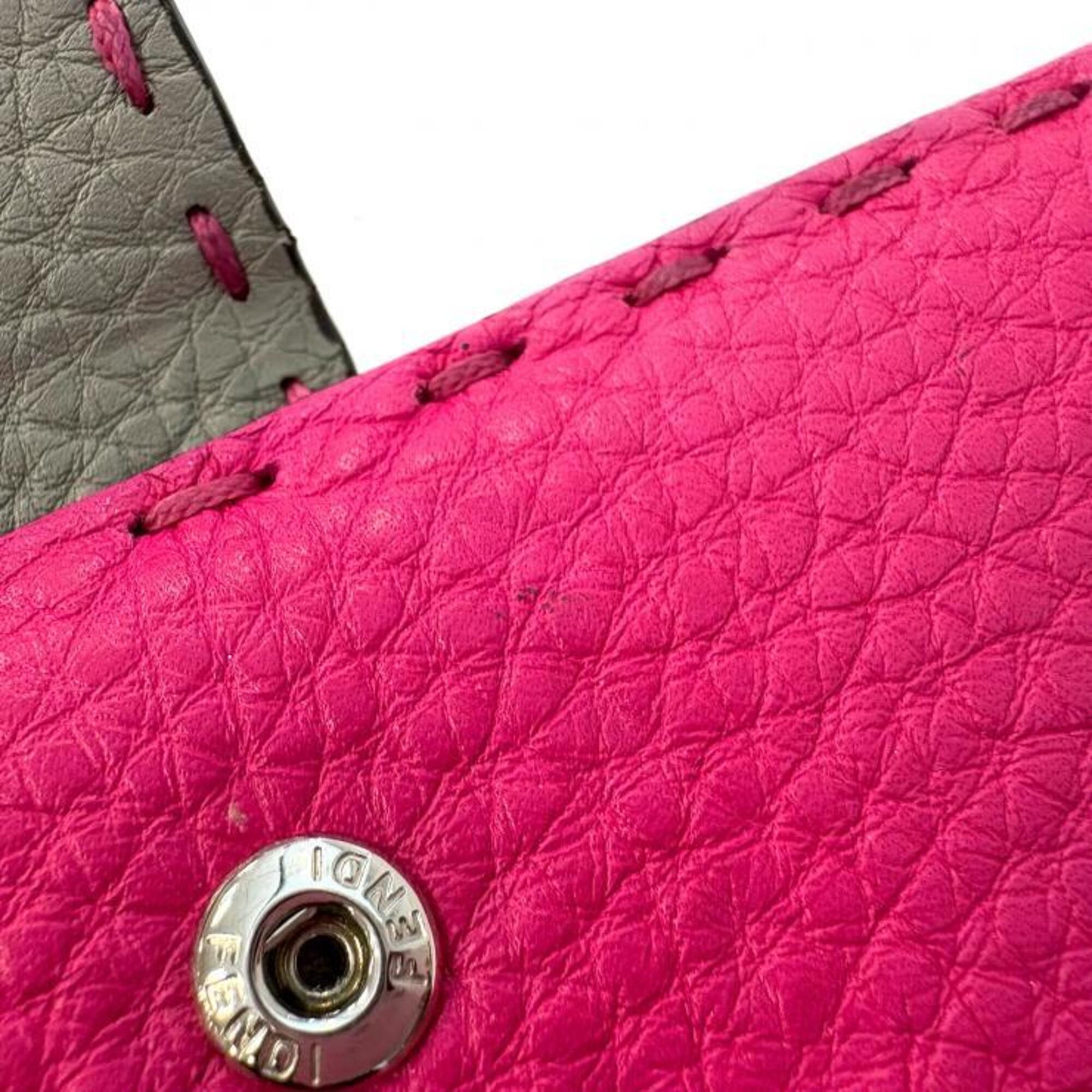 Fendi Gray Light Pink Pink Leather Long Wallet (Bi-Fold) (Pre-Owned)