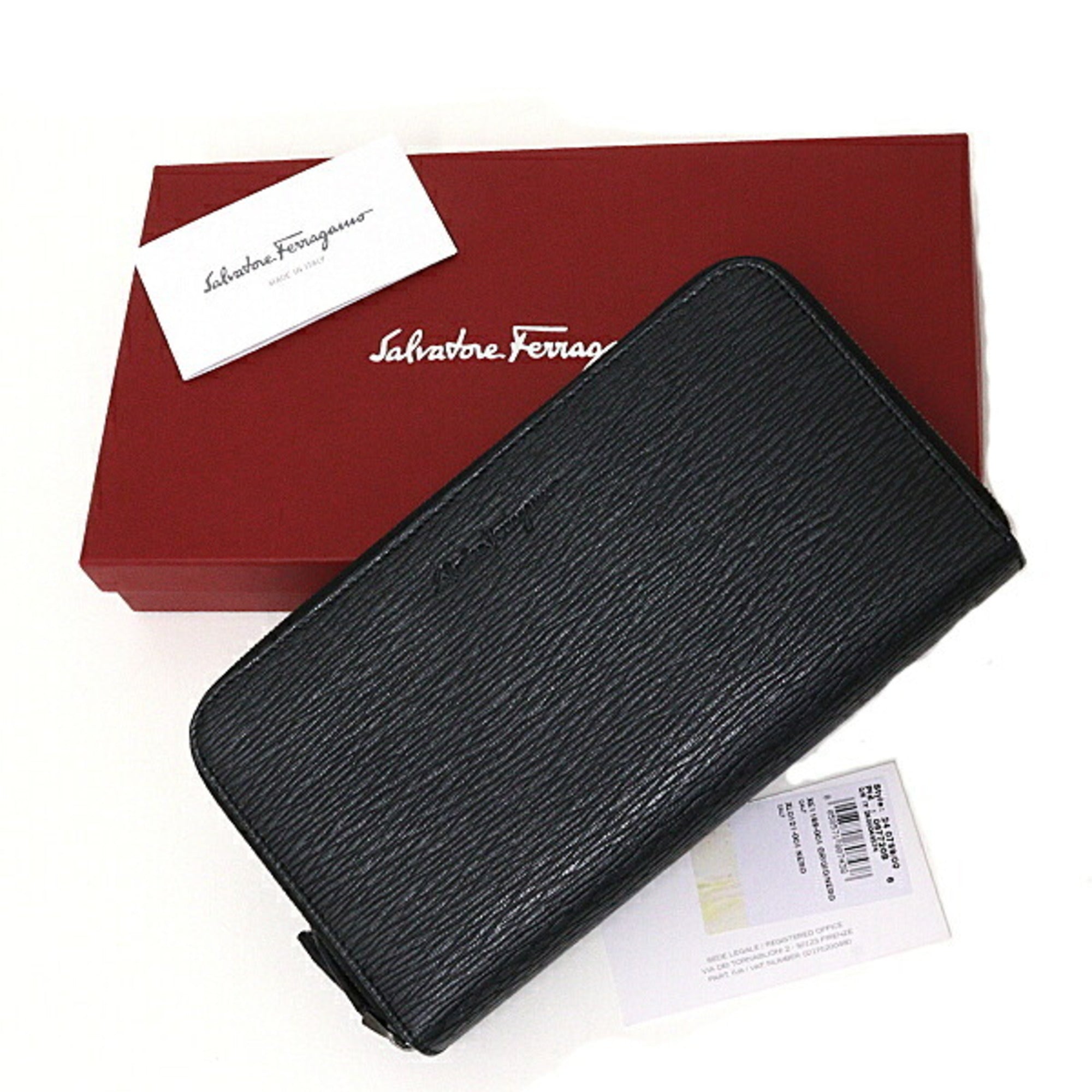 Salvatore Ferragamo Black Gray Leather Long Wallet (Bi-Fold) (Pre-Owned)