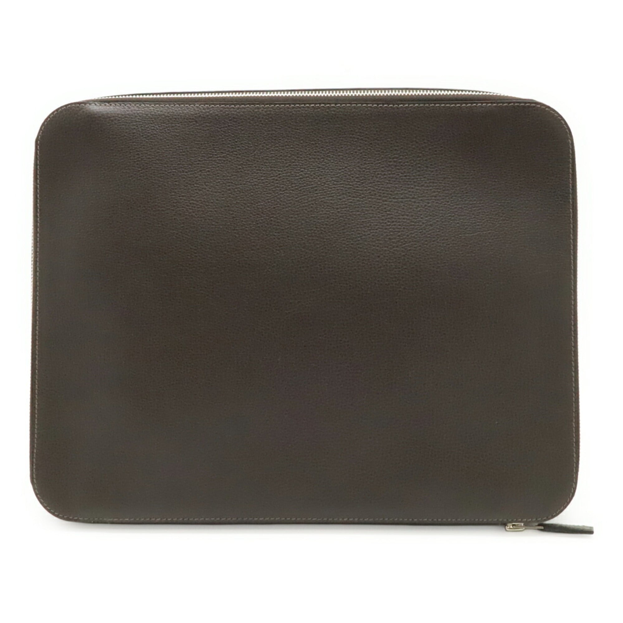 Hermes Black Brown Toile Chevron Handbag Pouch (Pre-Owned)
