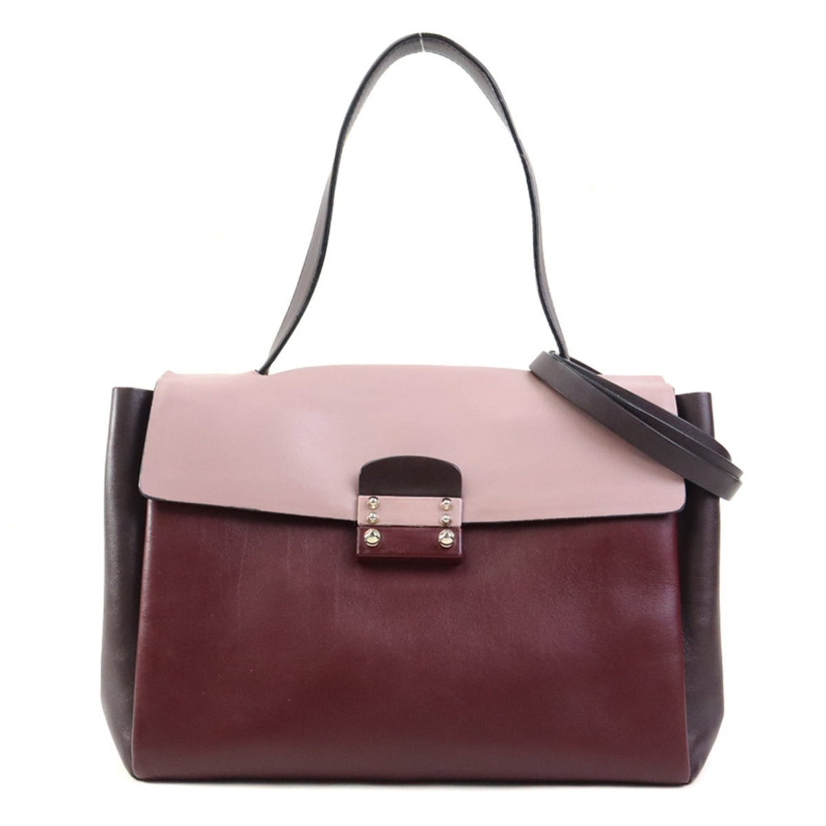 Valentino Garavani Burgundy Gray Pink Leather Handbag Shoulder Bag (Pre-Owned)