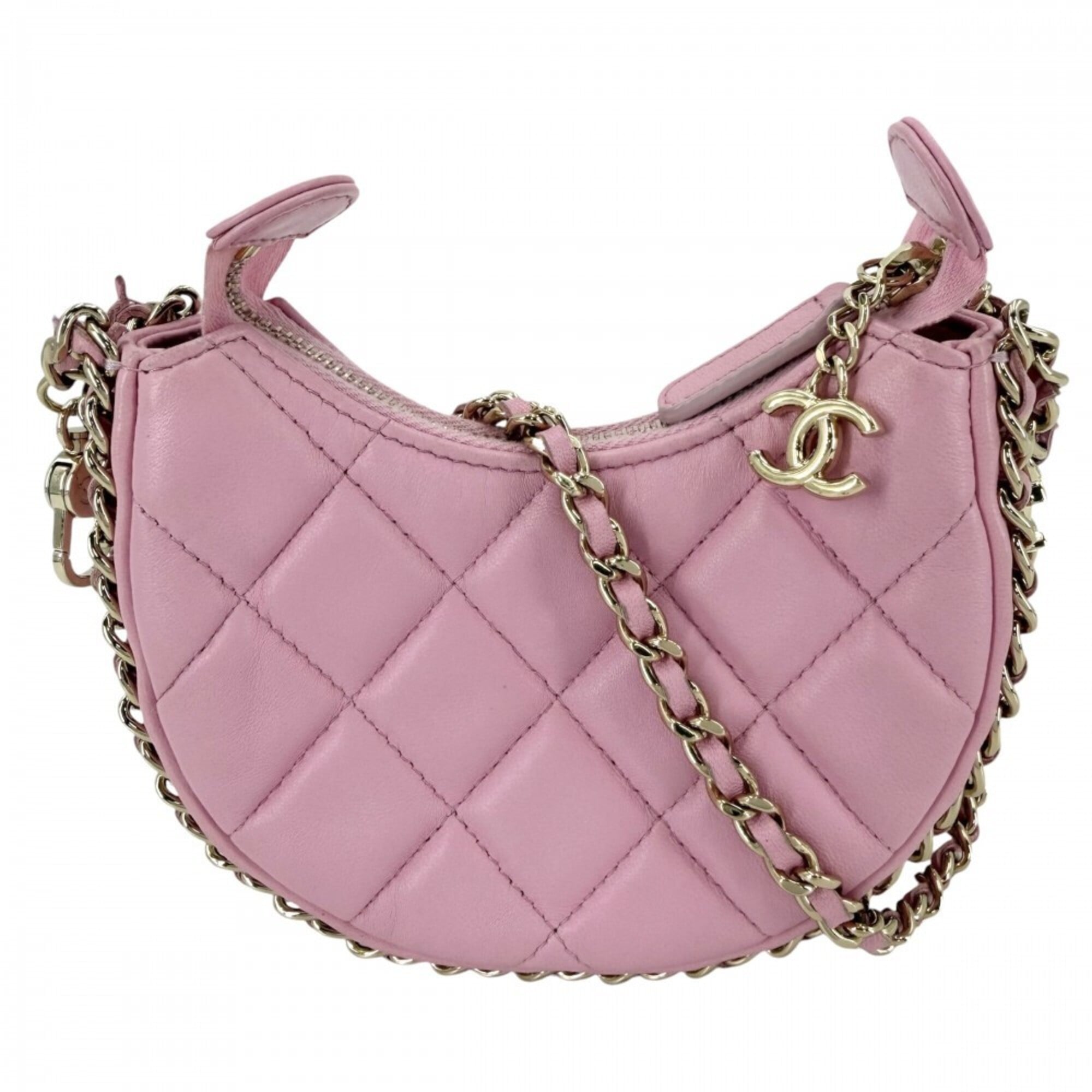 Chanel Pink Leather Pochette Shoulder Bag (Pre-Owned)