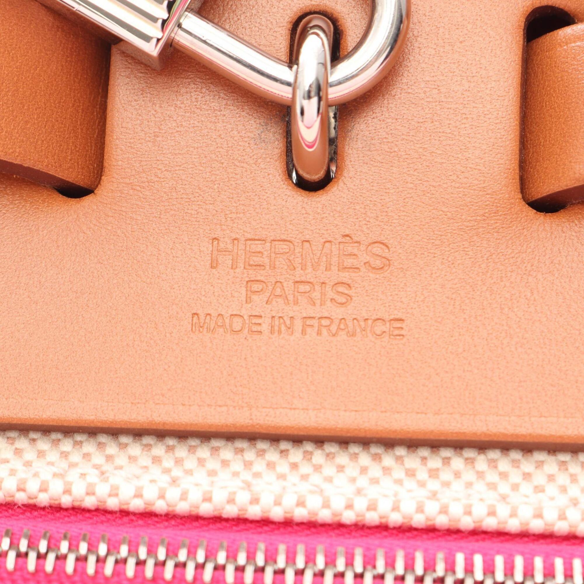 Hermes Brown Pink Toile H Canvas Leather Handbag Pouch (Pre-Owned)