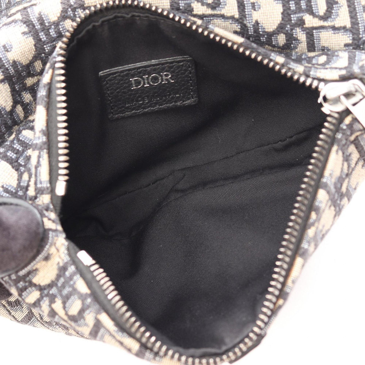 Christian Dior Black Ivory Navy Jacquard Leather Handbag Saddle Bag Shoulder Bag (Pre-Owned)