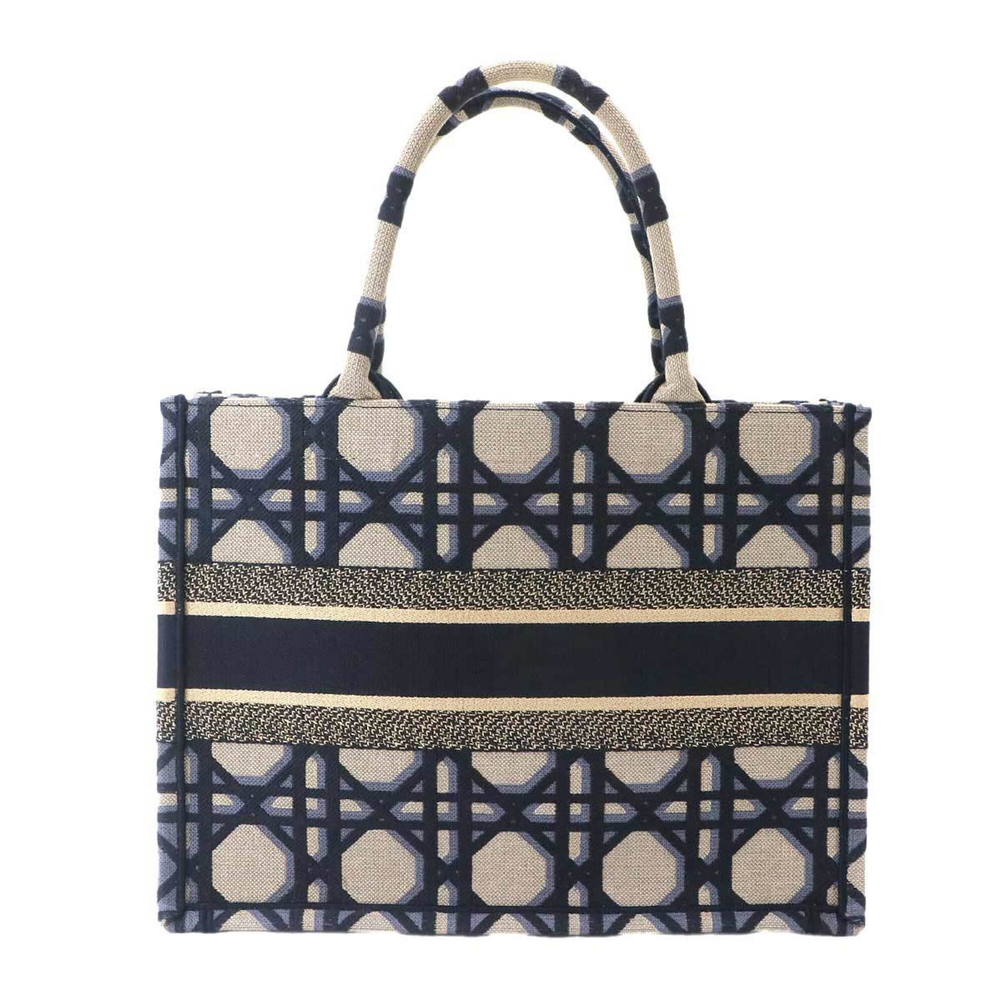 Christian Dior Beige Navy Canvas Handbag Tote Bag (Pre-Owned)