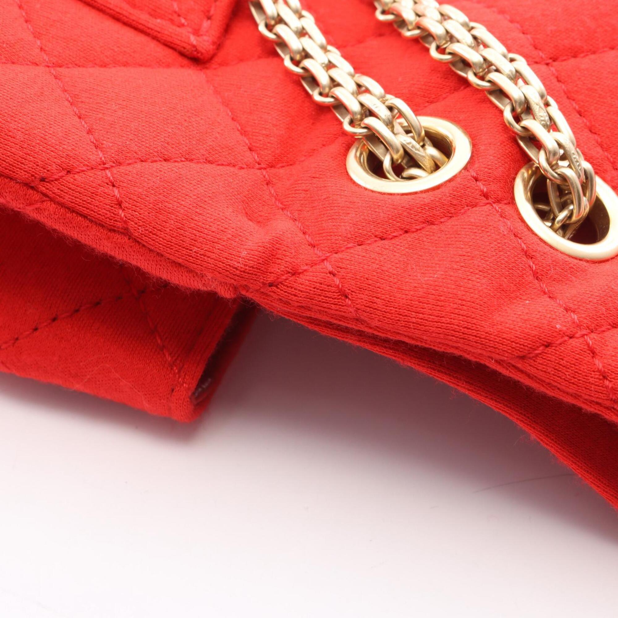Chanel Red Color Cotton Handbag Shoulder Bag (Pre-Owned)