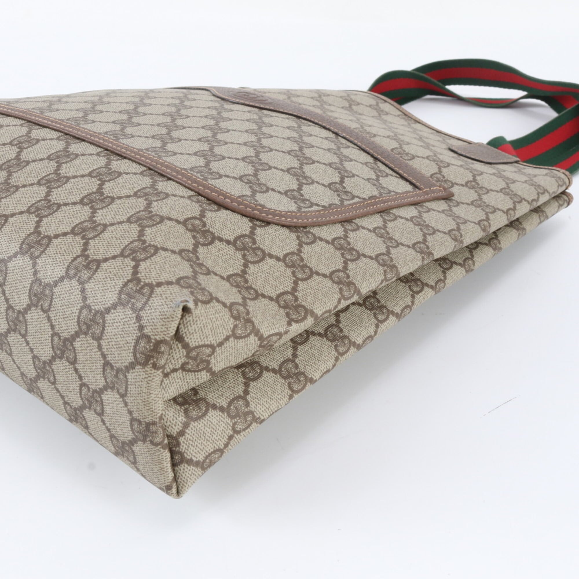 Gucci Beige Brown Leather Coated Canvas Shoulder Bag Tote Bag (Pre-Owned)