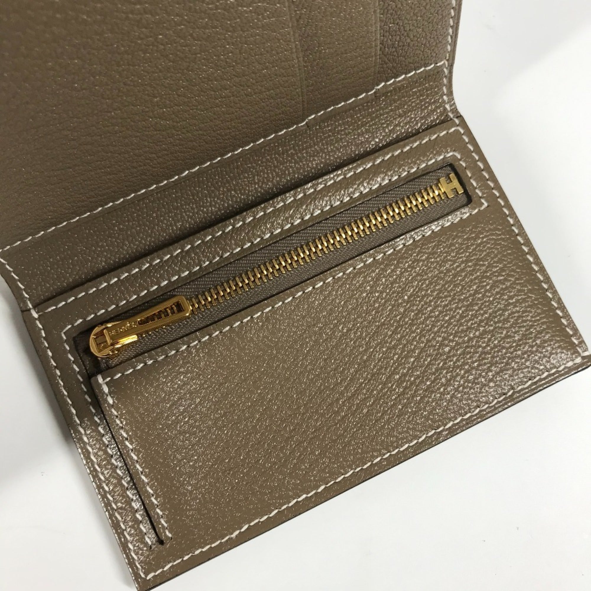 Hermes Etoupe Gray Chevre Leather Wallet (Tri-Fold) (Pre-Owned)