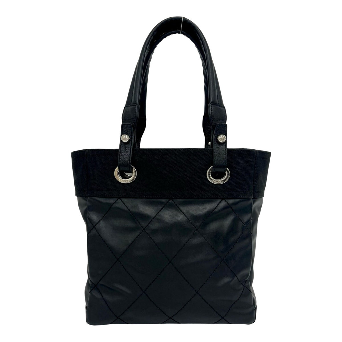 Chanel Black Leather Pvc Shoulder Bag Tote Bag (Pre-Owned)