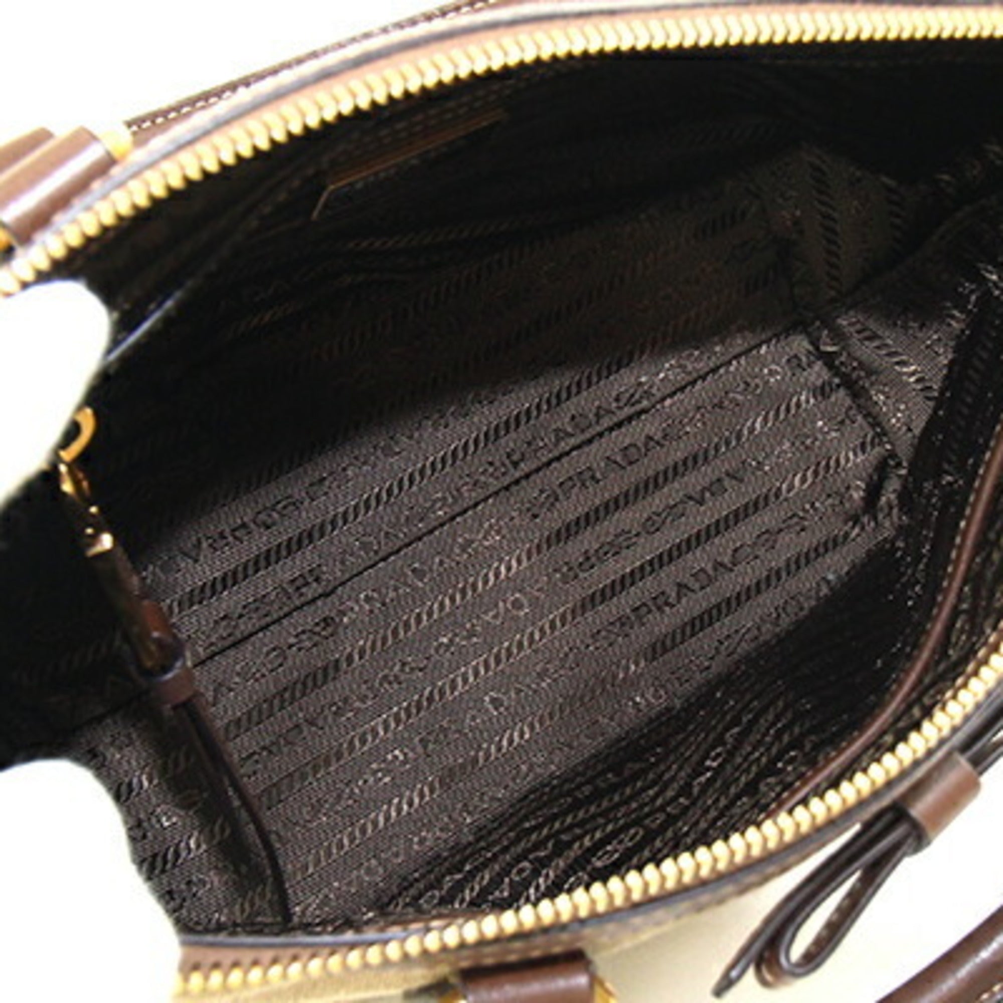Prada Beige Beige Brown Brown Canvas Leather Handbag (Pre-Owned)