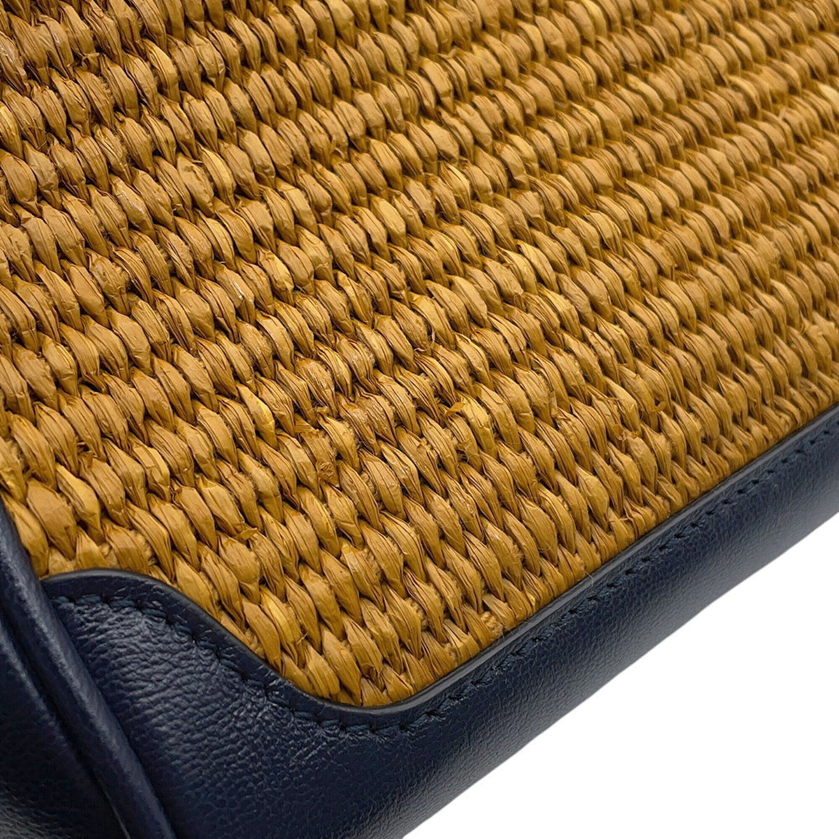 Gucci Gg Marmont Brown Navy Raffia Leather Handbag Shoulder Bag (Pre-Owned)