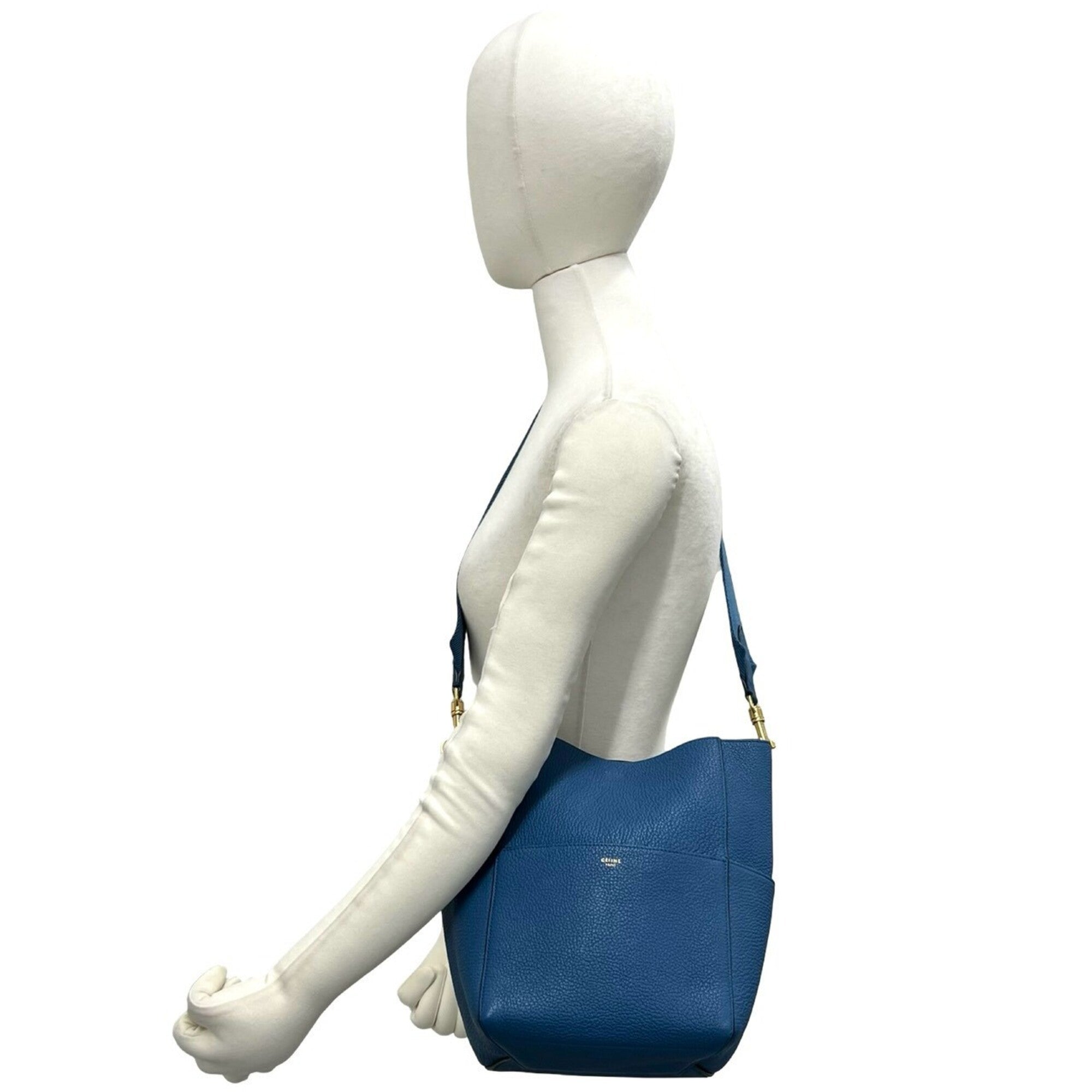 Celine Blue Leather Shoulder Bag Tote Bag (Pre-Owned)