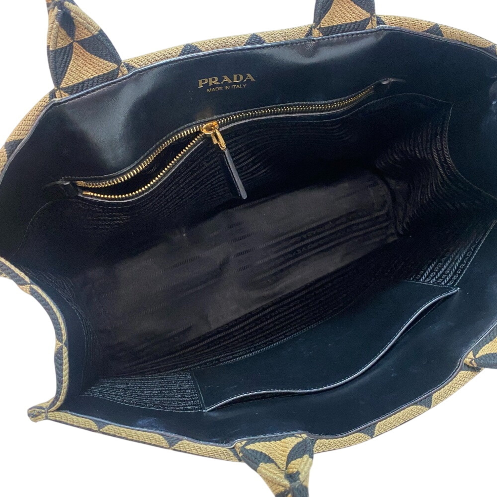 Prada Beige Black Leather Handbag (Pre-Owned)