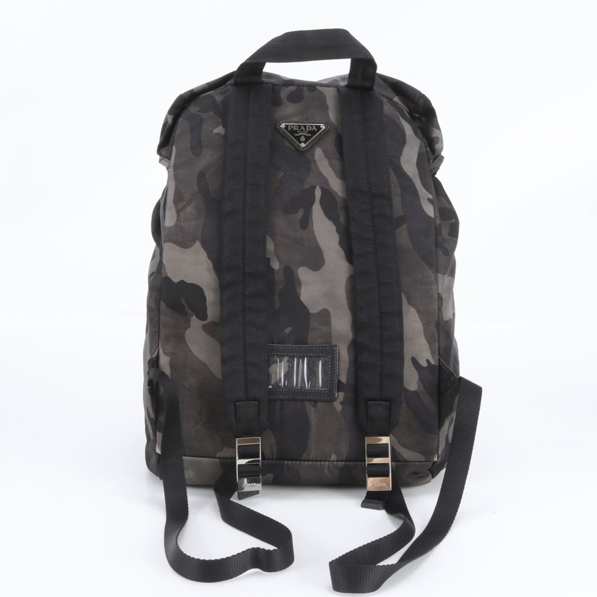 Prada Black Gray Leather Nylon Backpack (Pre-Owned)