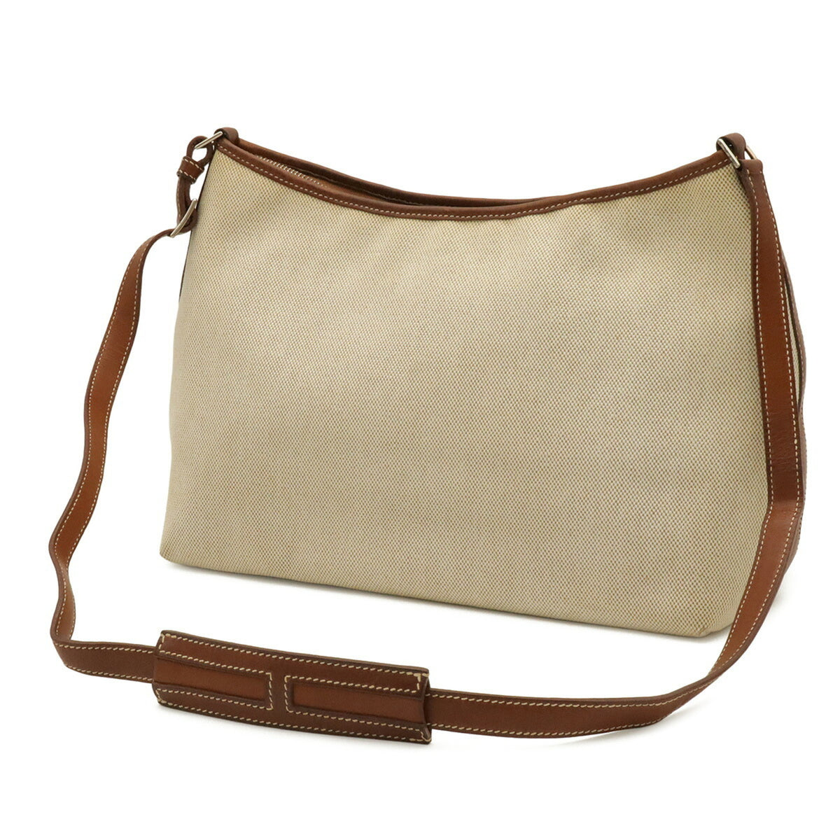 Hermes Berlingo Brown Natural Toile H Leather Shoulder Bag (Pre-Owned)