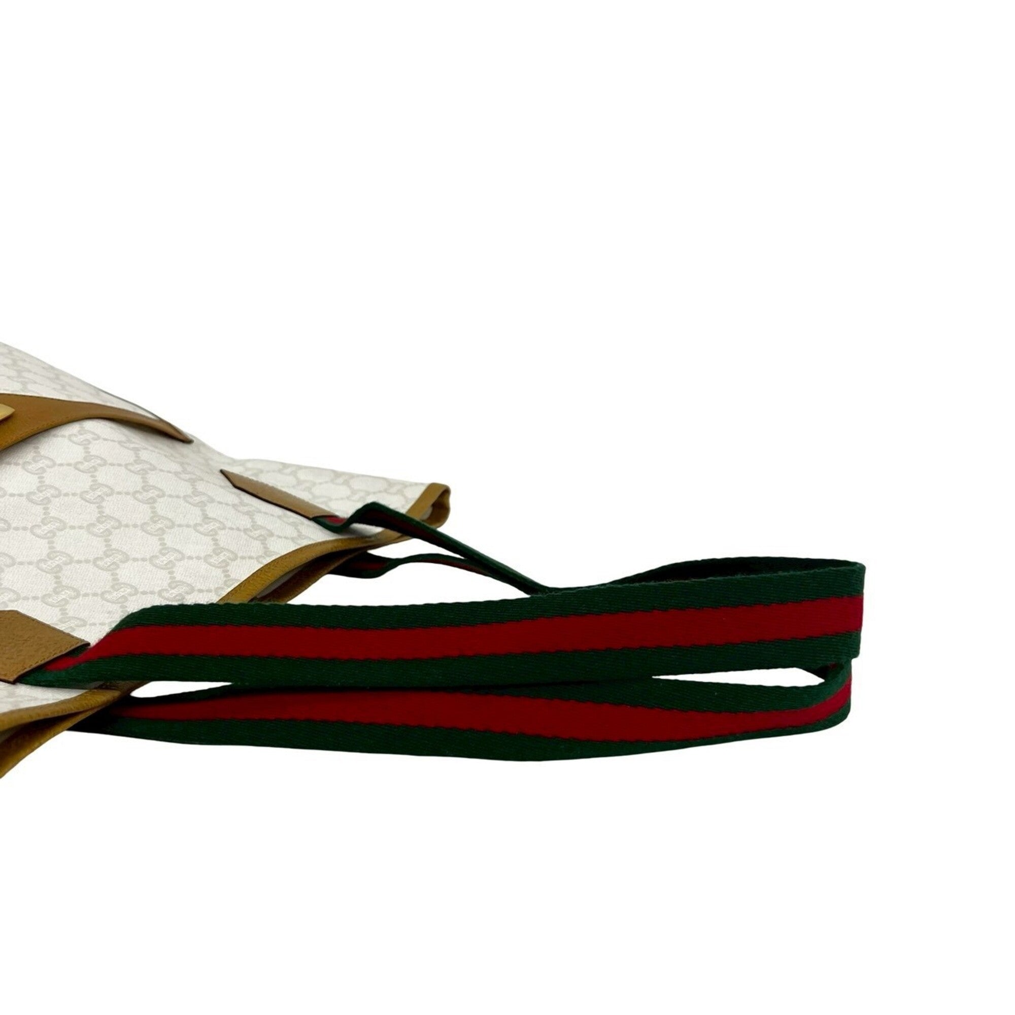 Gucci Brown Green Red Color White Leather Pvc Tote Bag (Pre-Owned)