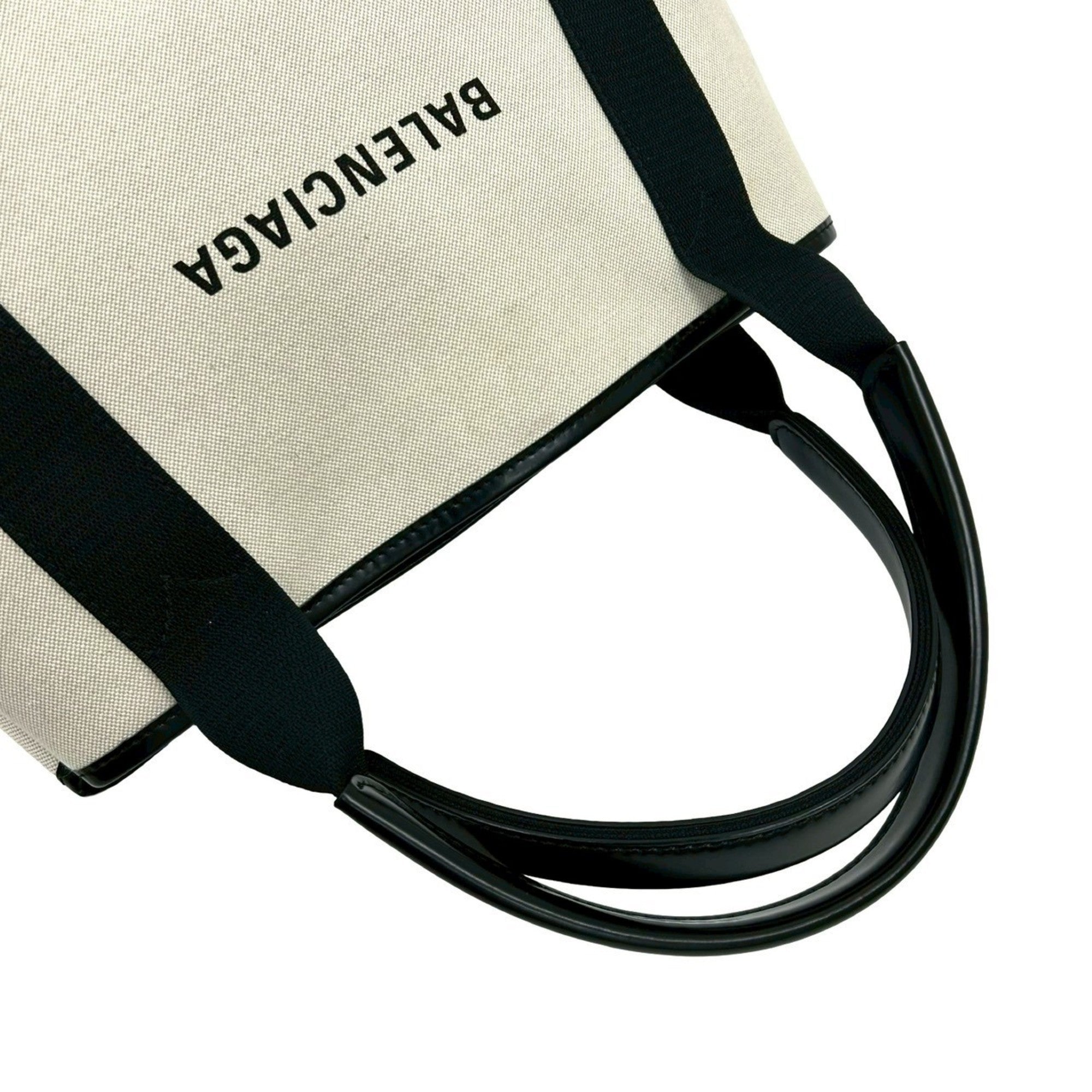 Balenciaga Black Ivory Canvas Leather Handbag Pouch Tote Bag (Pre-Owned)