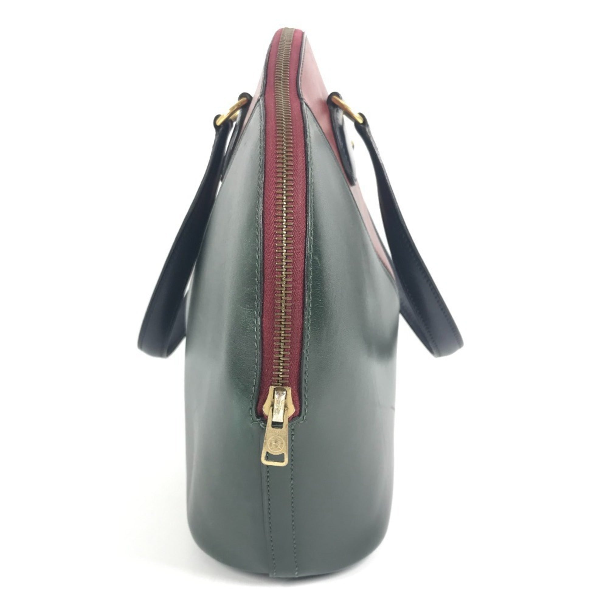 Hermes Green Navy Wine Box Calf Leather Handbag Tote Bag (Pre-Owned)